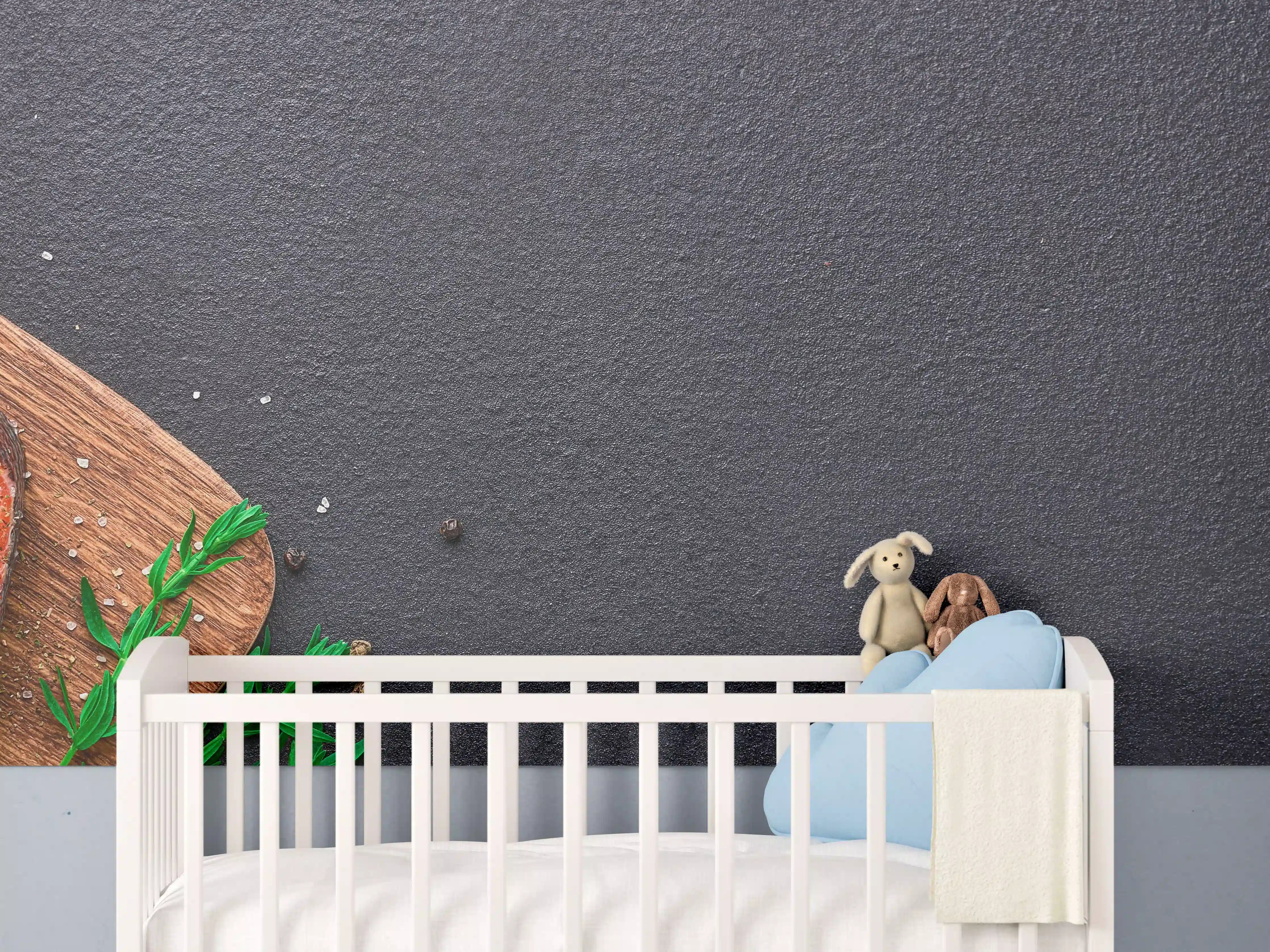Babyzimmer Wandgestaltung - Lachssteaks auf Holzbrett