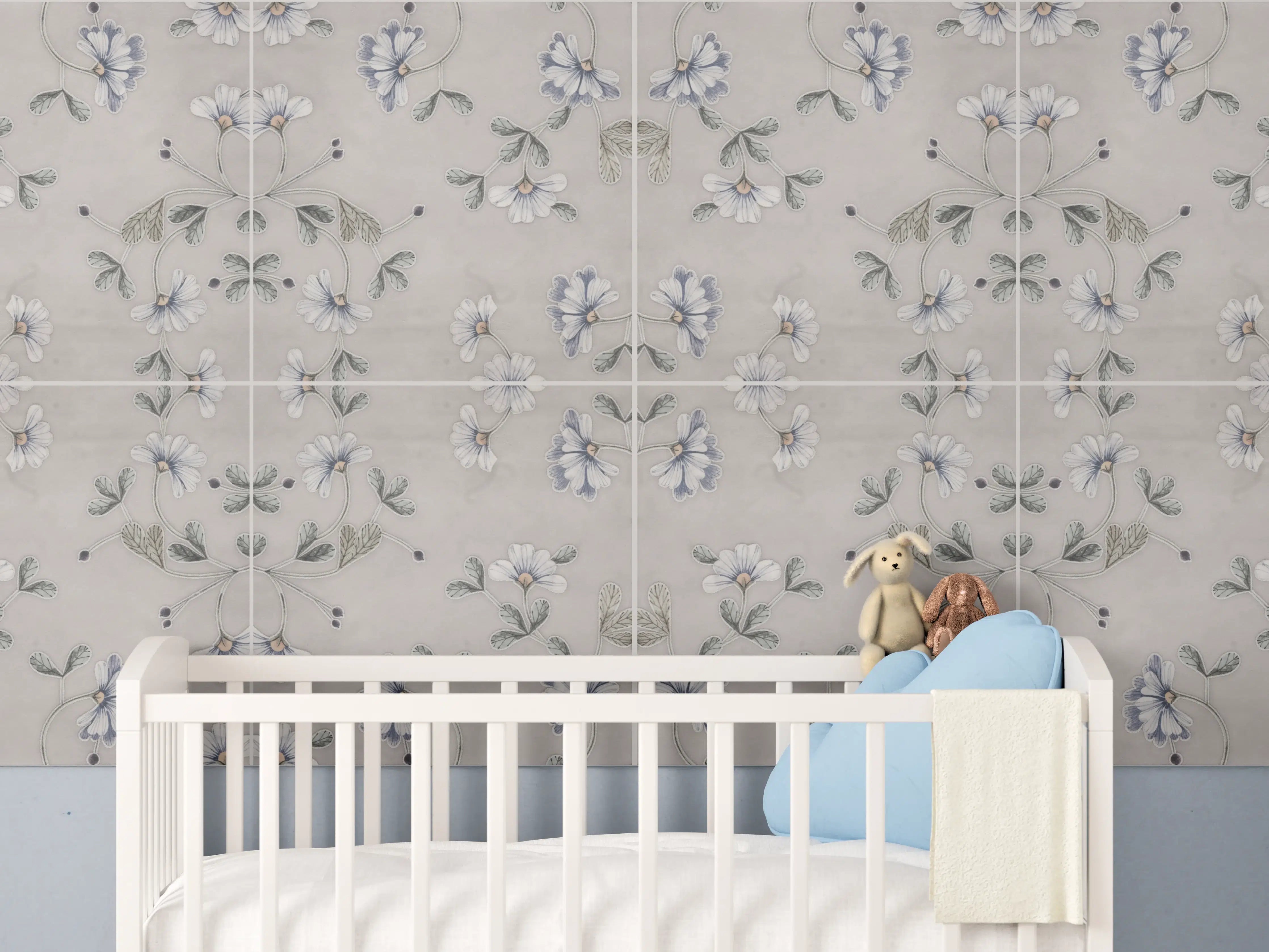 Babyzimmer Wandgestaltung - Lädierte Vintage Patchwork-Fliesen