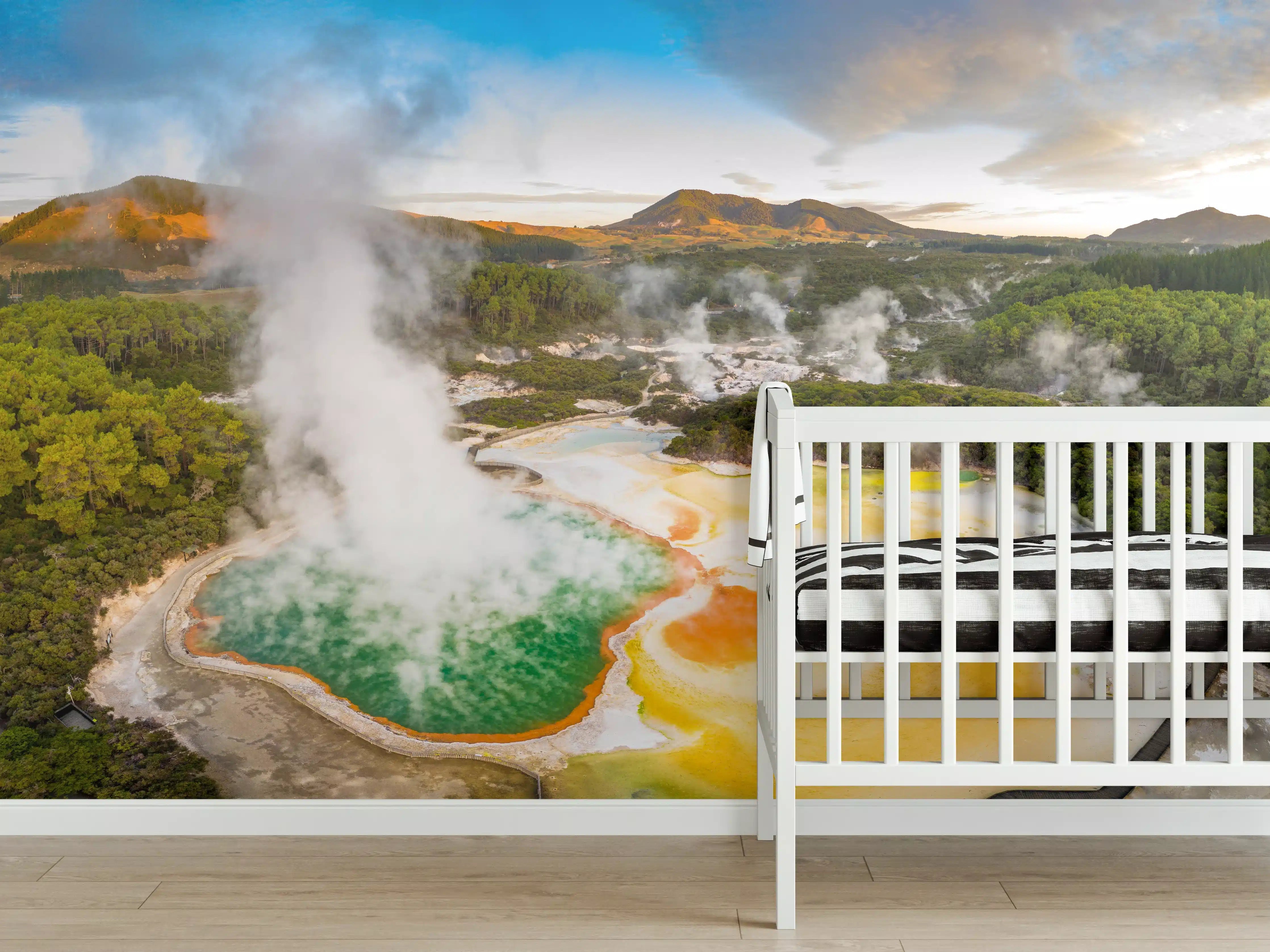 Babyzimmer Wandgestaltung - Landschaft mit kochend heißem Schlamm