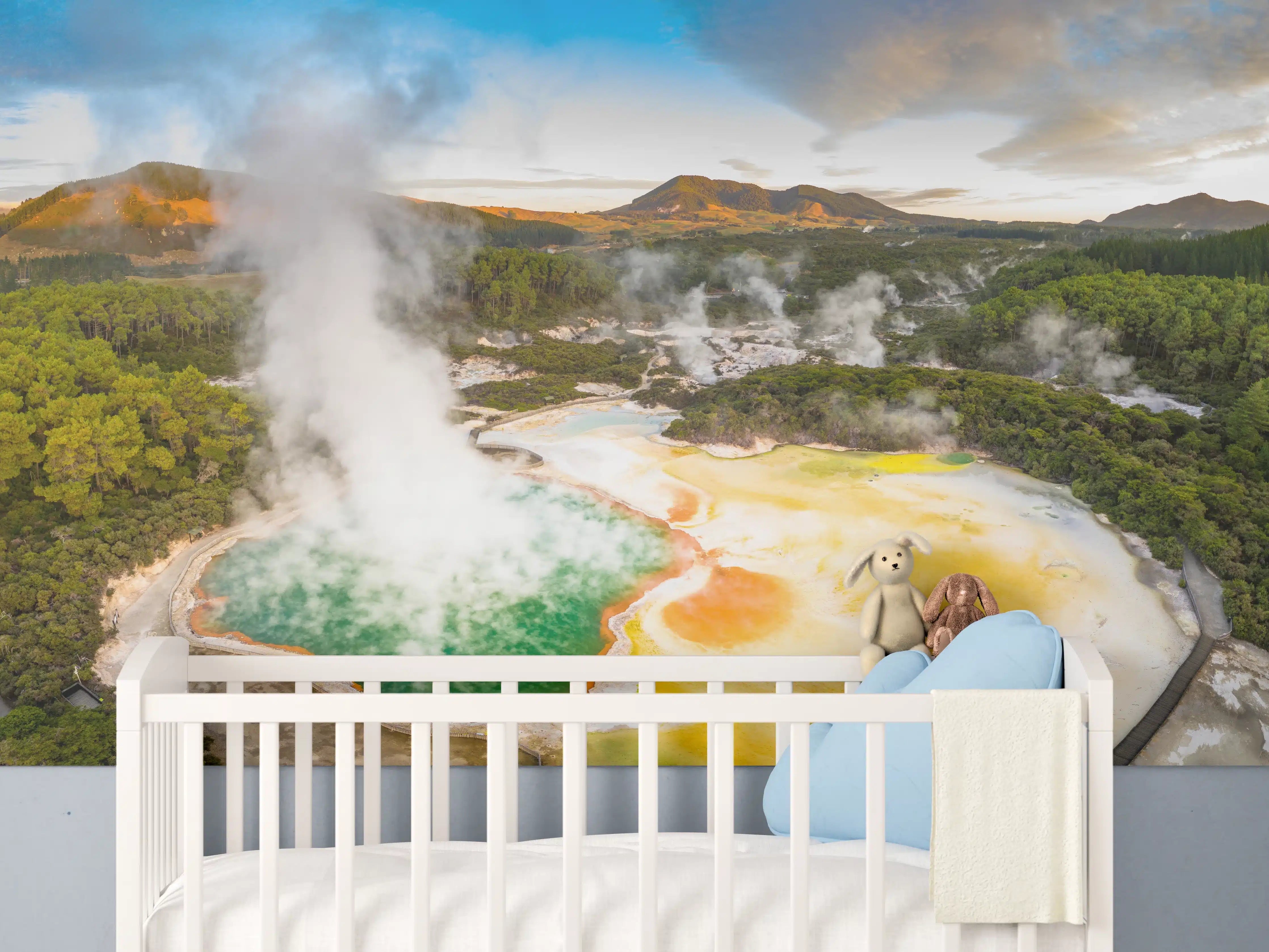 Babyzimmer Wandgestaltung - Landschaft mit kochend heißem Schlamm