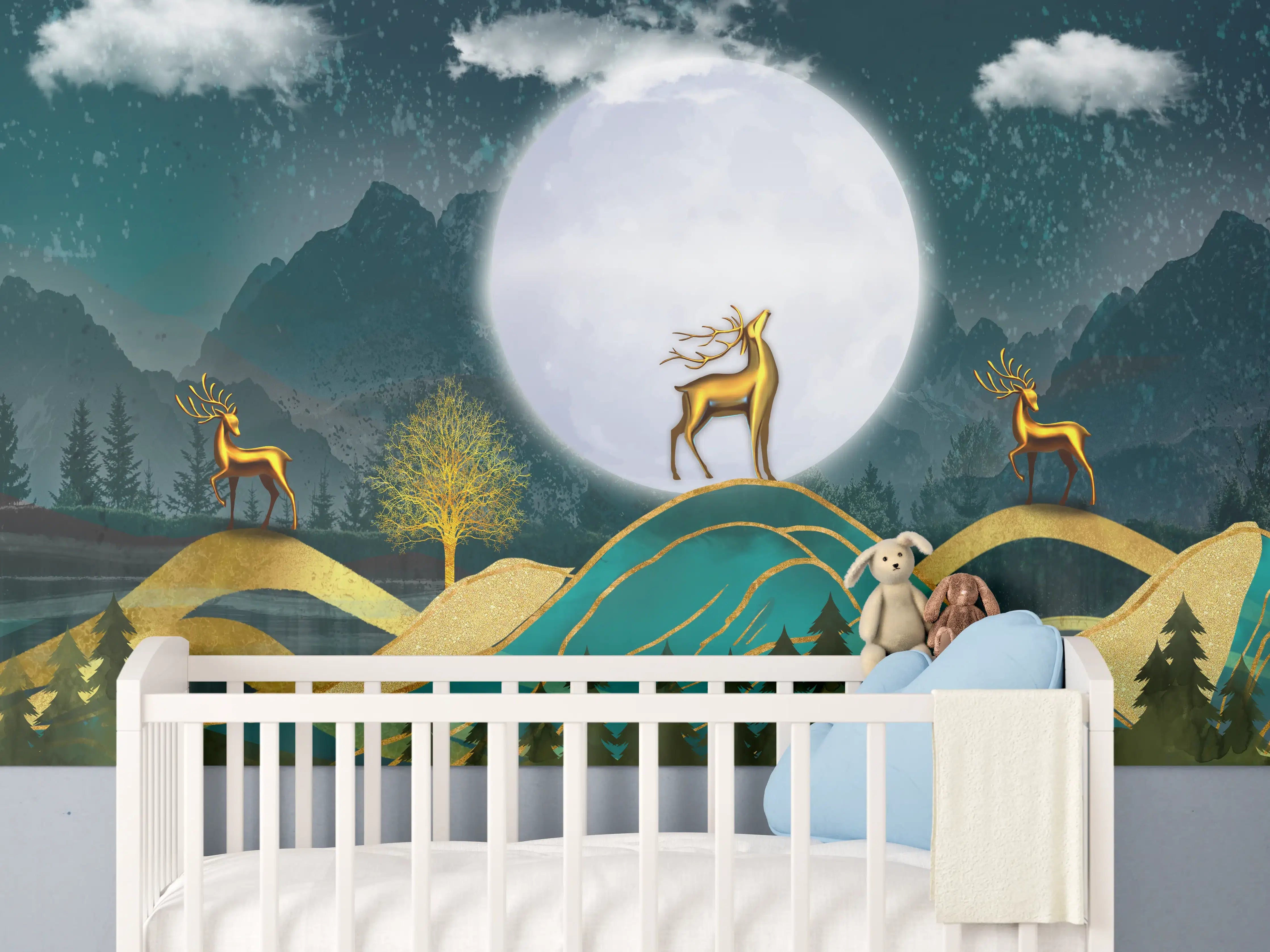 Babyzimmer Wandgestaltung - Landschafts Darstellung - Grafik