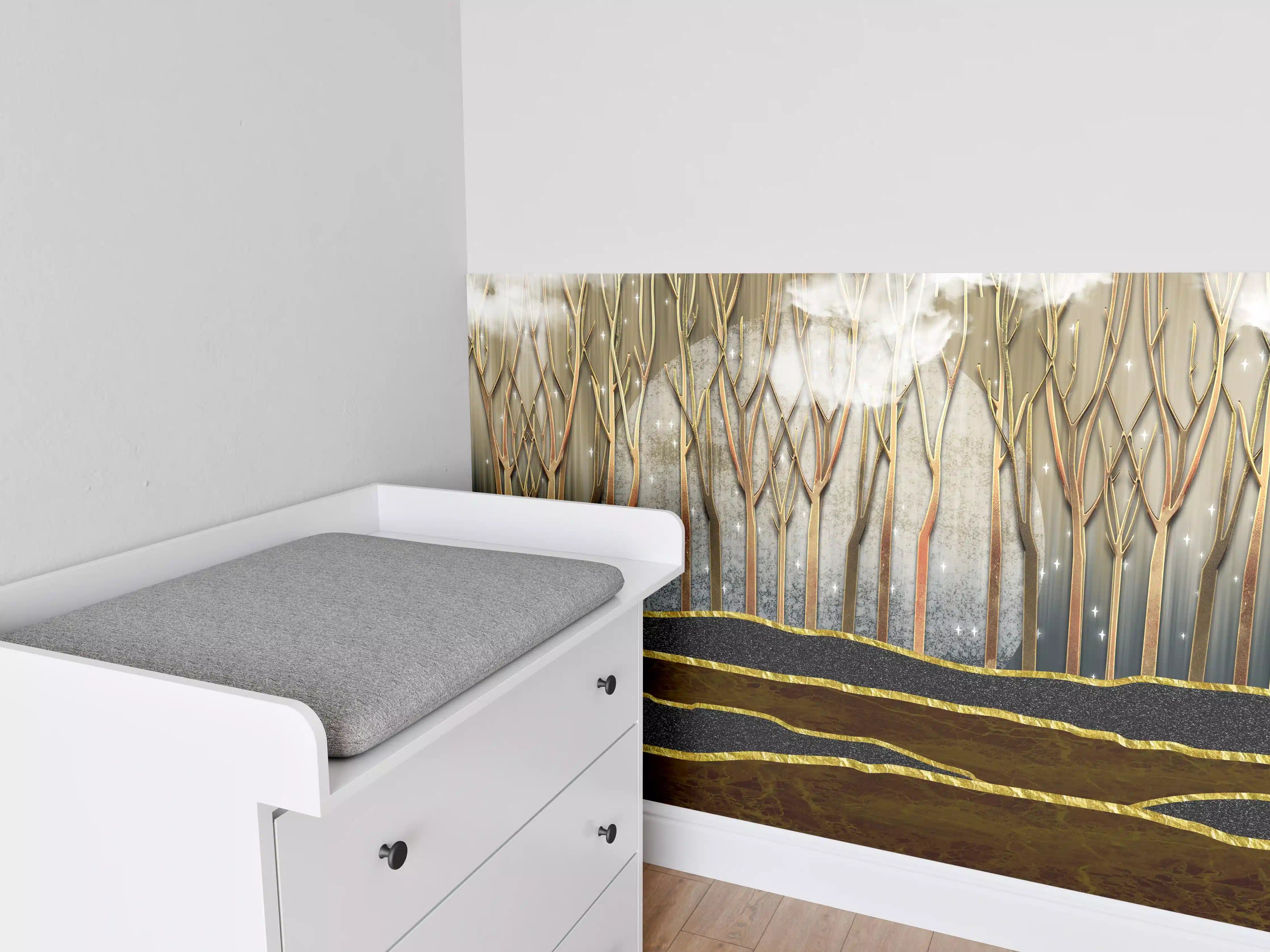 Babyzimmer Wandgestaltung - Landschafts Kunst- goldene Bäume