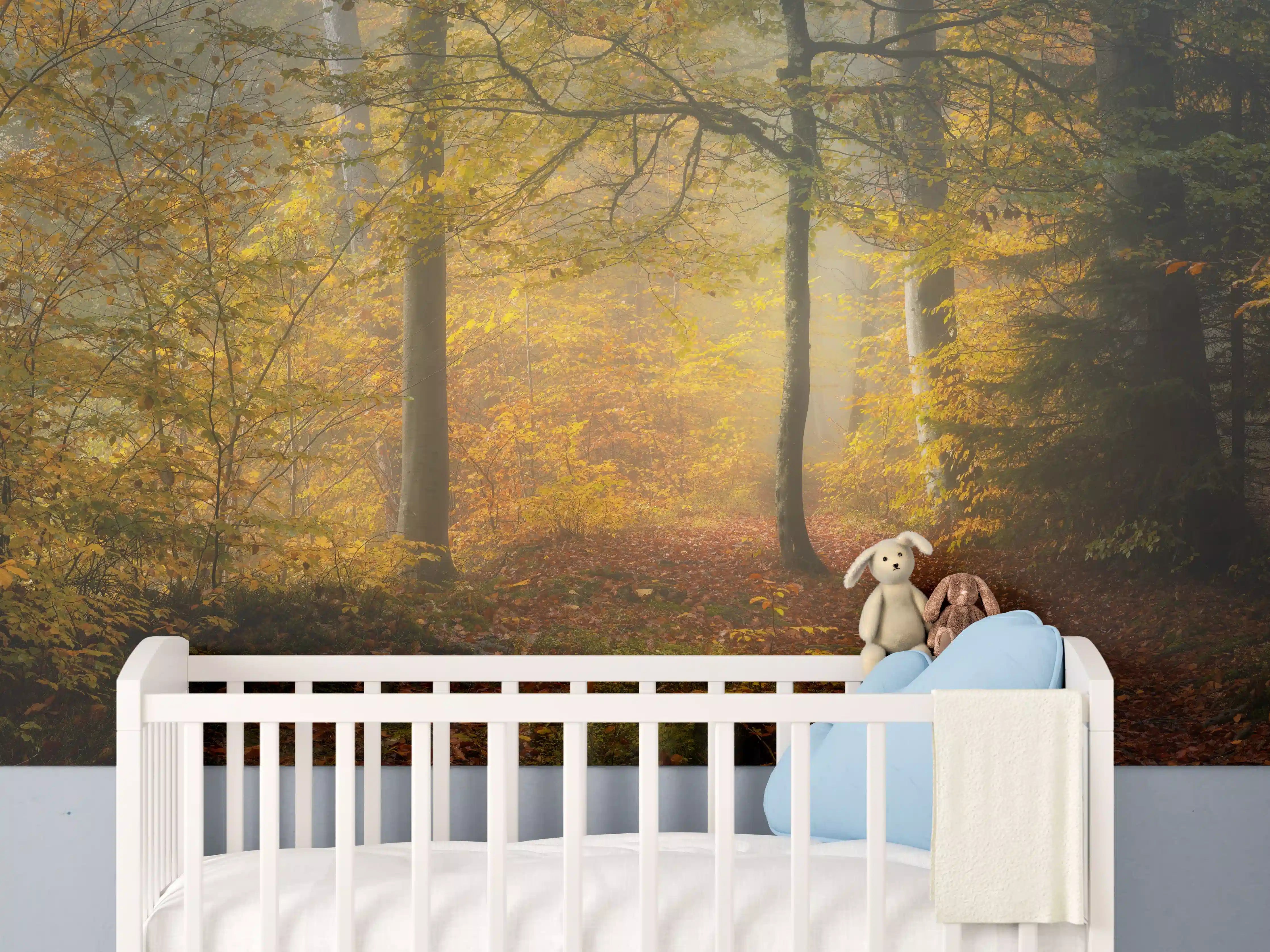 Babyzimmer Wandgestaltung - Laub im Wald