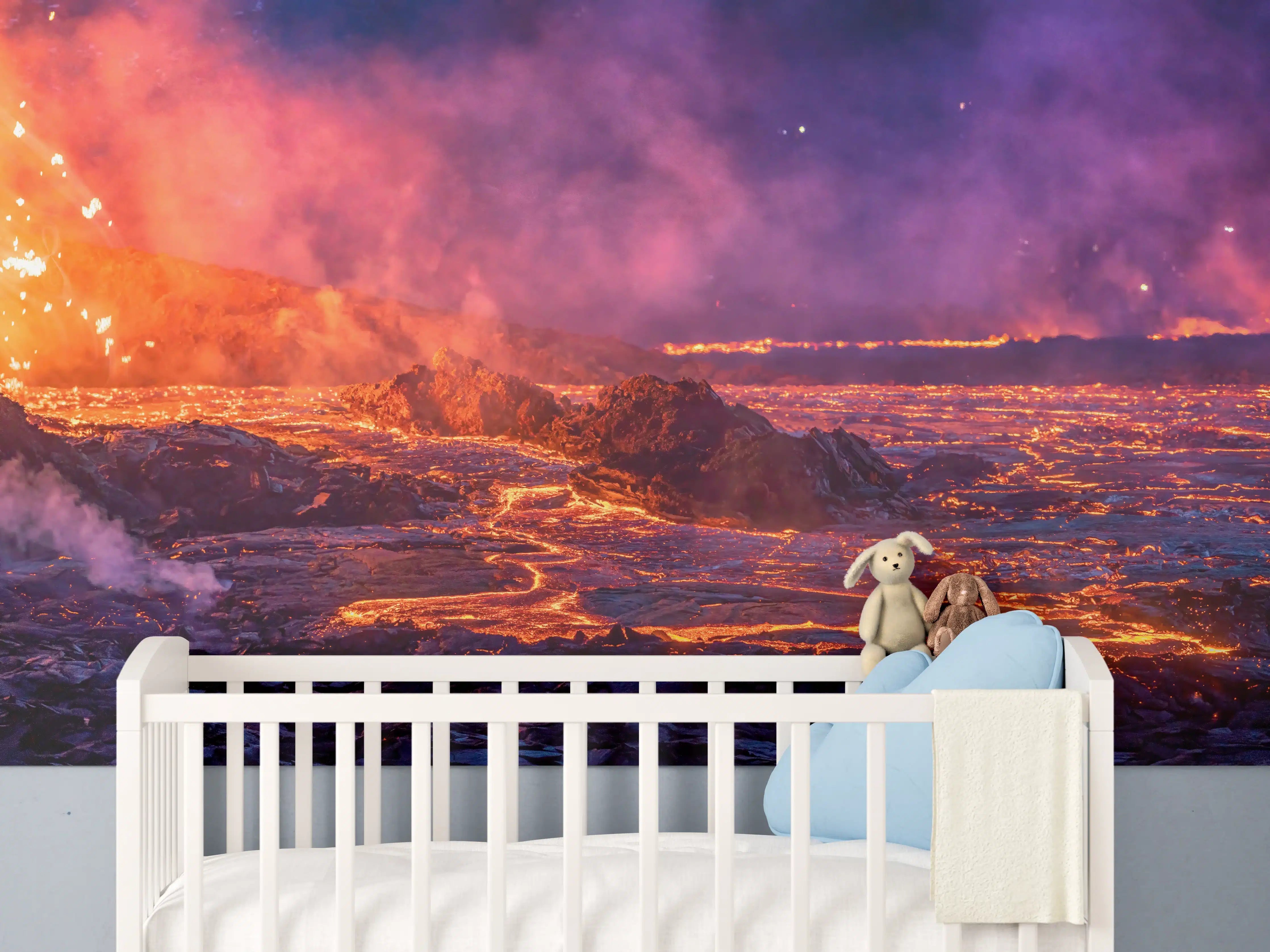 Babyzimmer Wandgestaltung - Lavastrom aus dem ausbrechenden Vulkankrater
