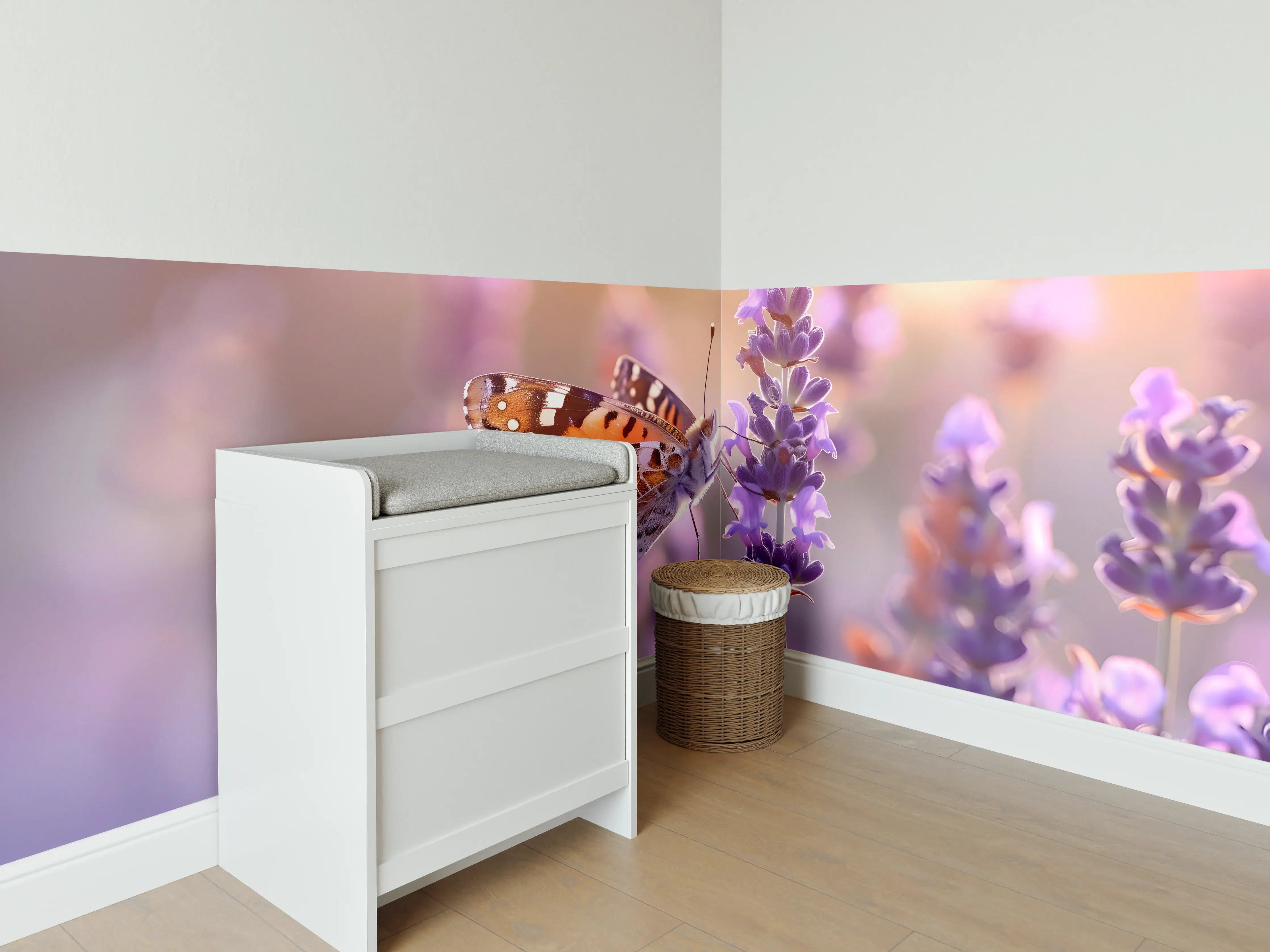 Babyzimmer Wandgestaltung - Lavendel-Schmetterling in Pastell