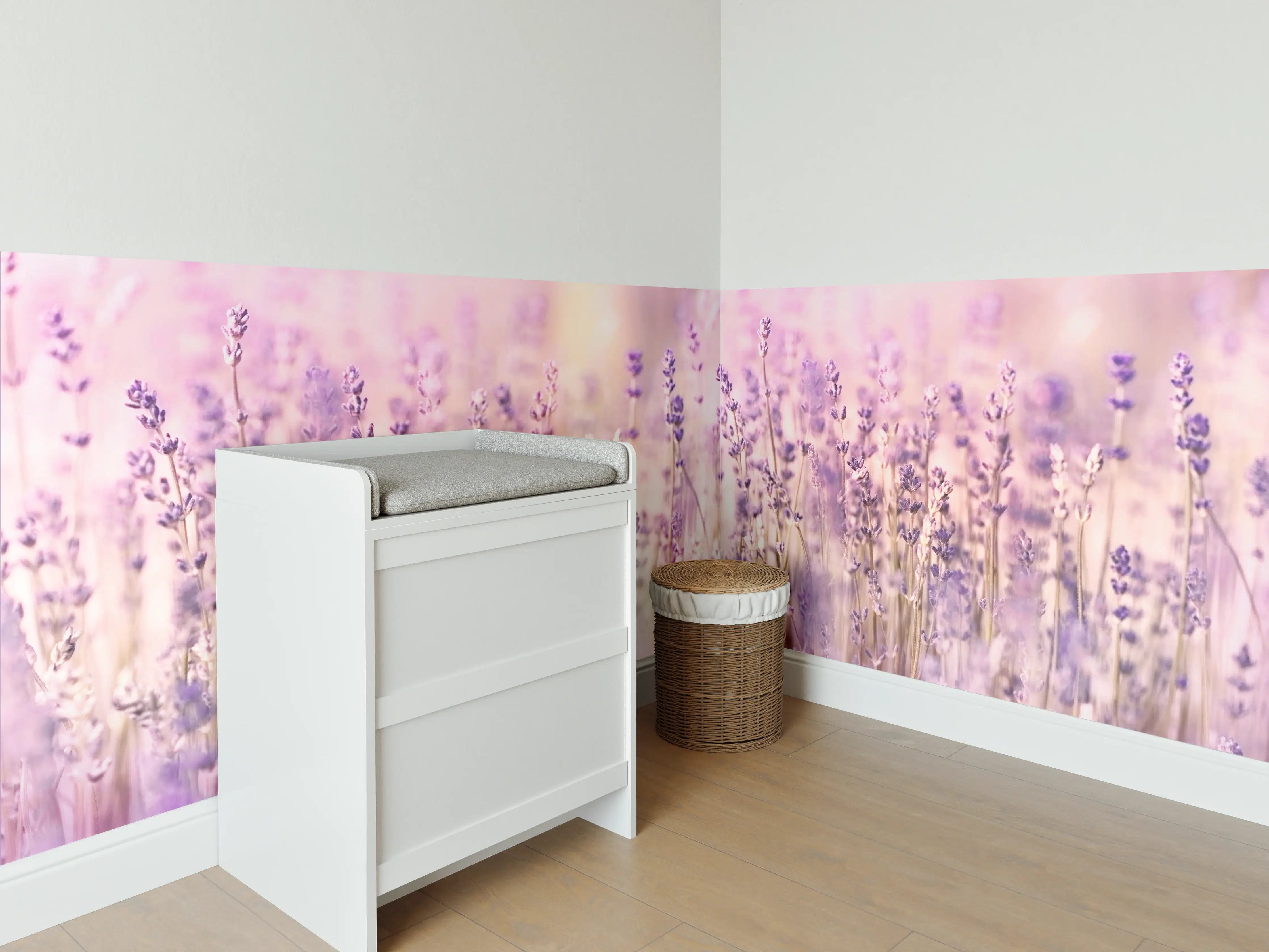 Babyzimmer Wandgestaltung - Lavendelfeld Pastell Lila Rosa