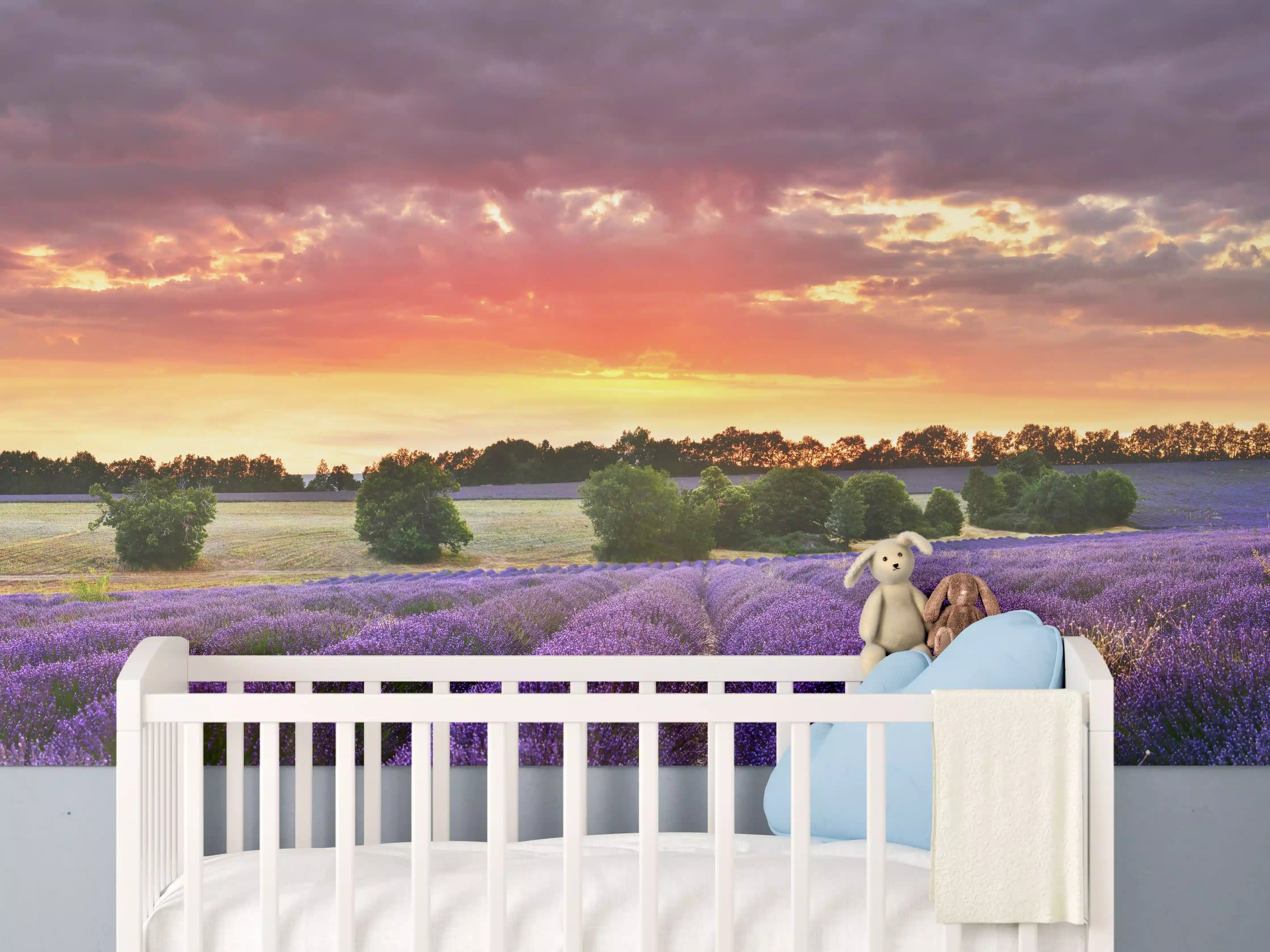 Babyzimmer Wandgestaltung - Lavendelfeld bei Sonnenuntergang