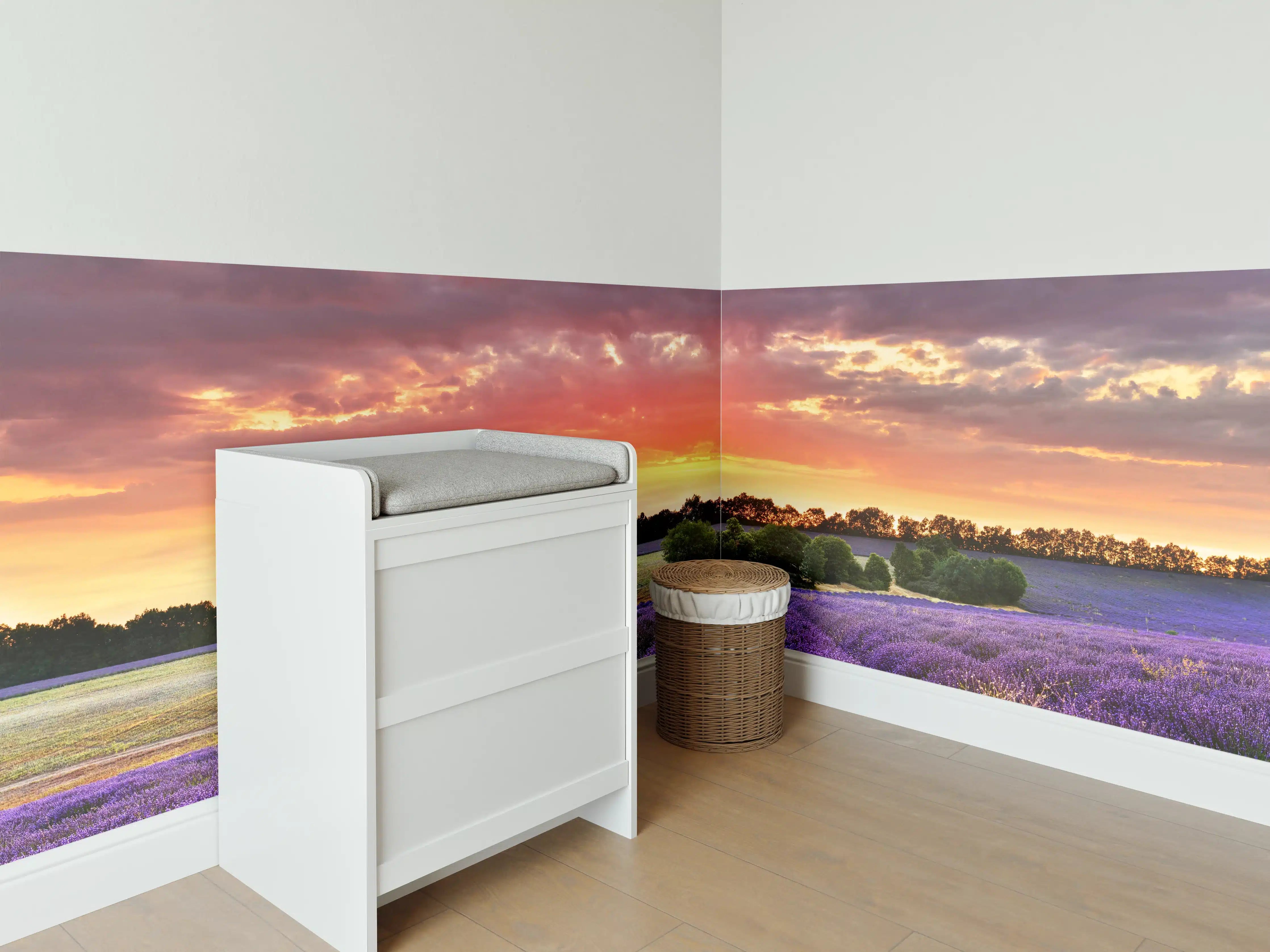 Babyzimmer Wandgestaltung - Lavendelfeld bei Sonnenuntergang