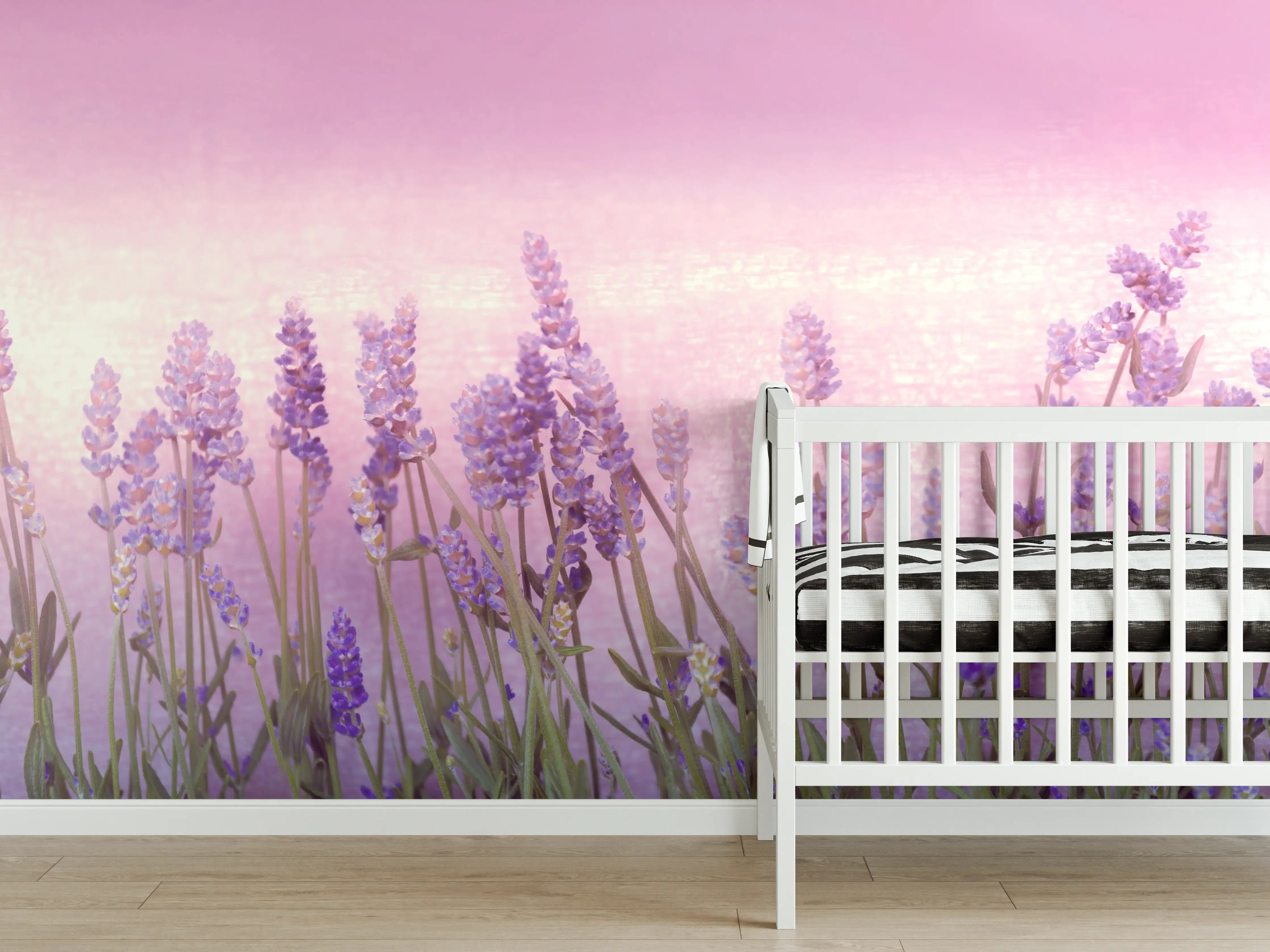 Babyzimmer Wandgestaltung - Lavendelwiese Rosa-Lila