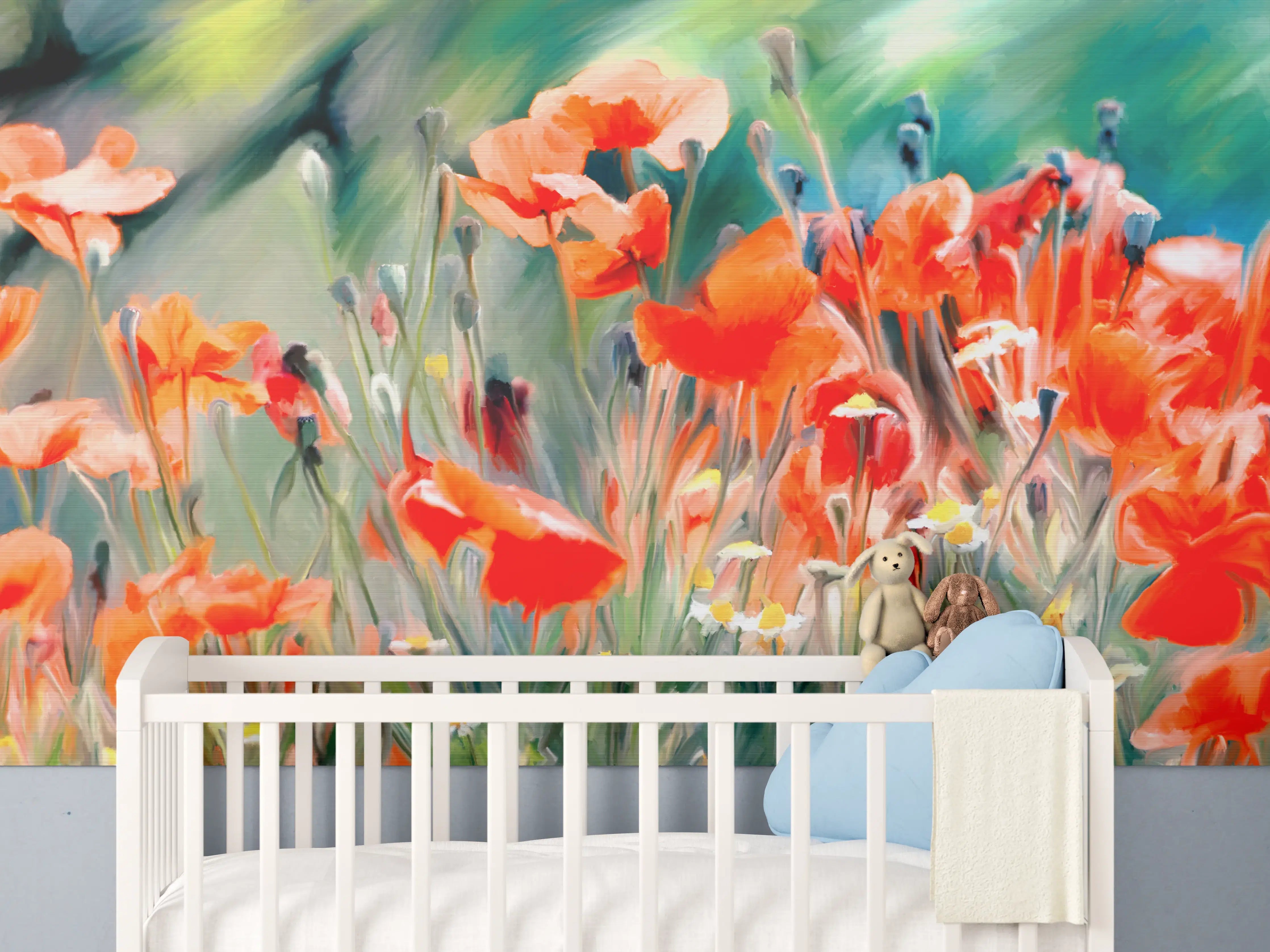 Babyzimmer Wandgestaltung - Lebendige Mohnblumen in Dolce-Vita-Farbpalette