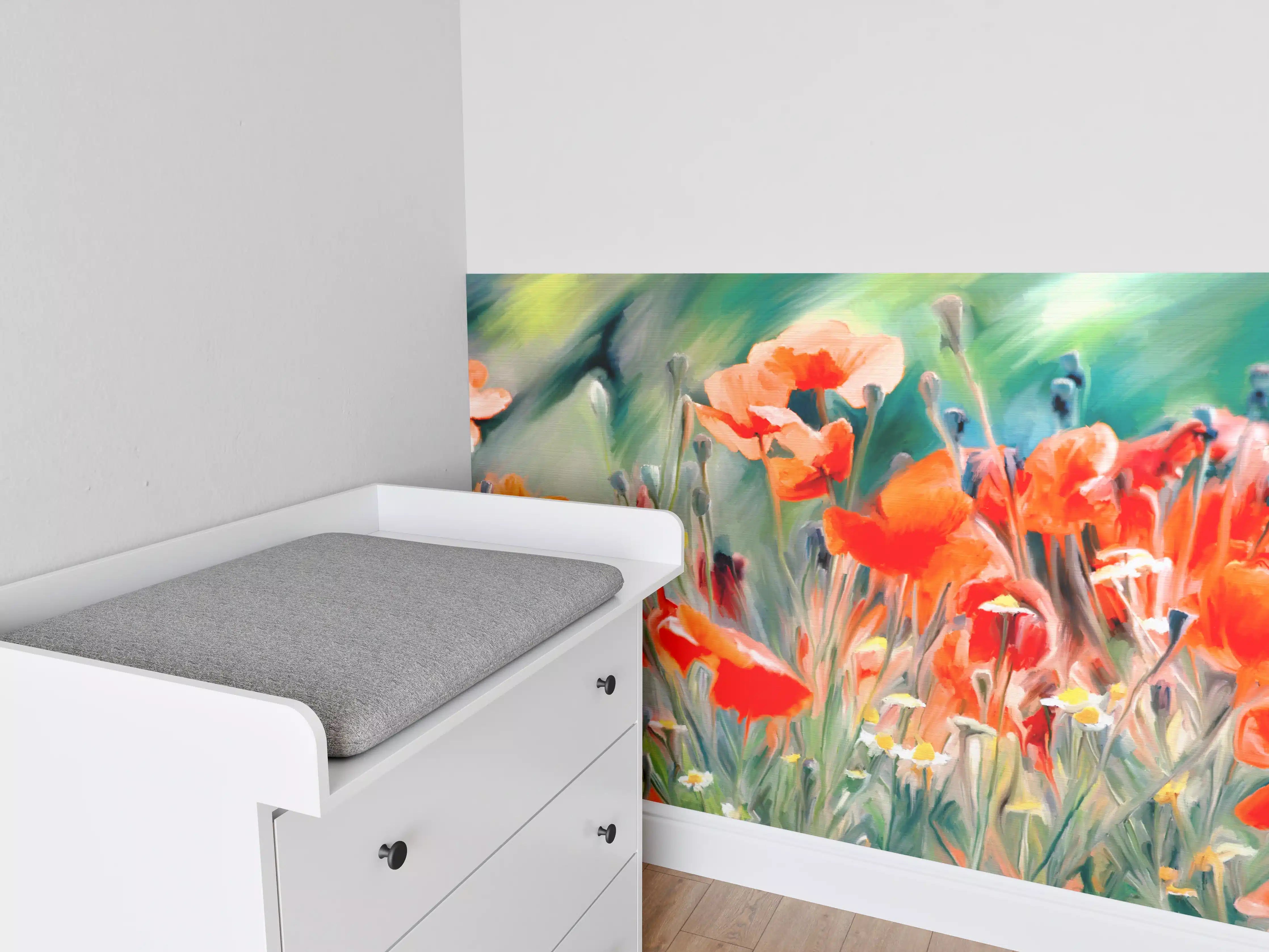 Babyzimmer Wandgestaltung - Lebendige Mohnblumen in Dolce-Vita-Farbpalette
