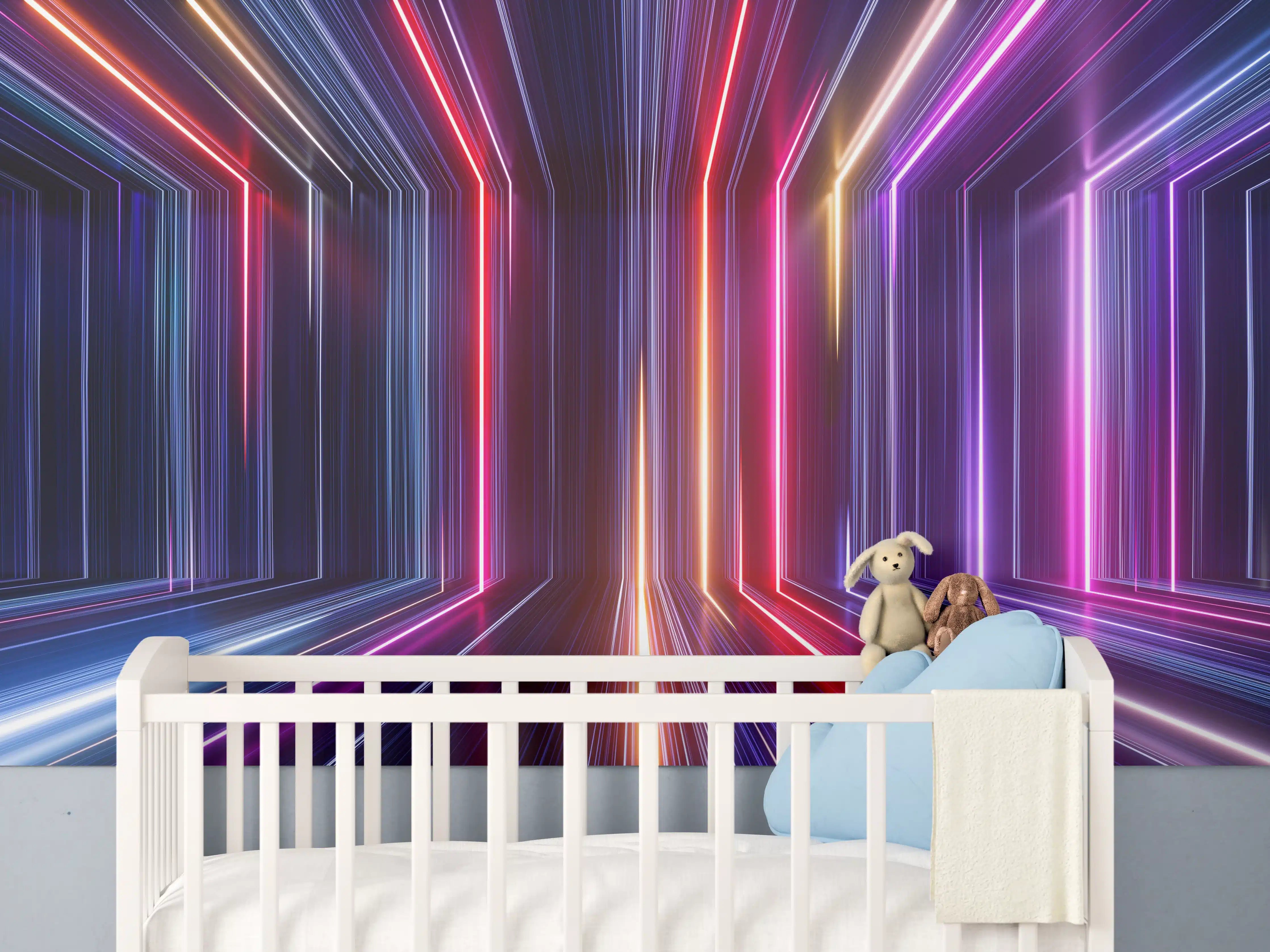 Babyzimmer Wandgestaltung - Lebendige Neon-Lichterkabine in dunklem Raum