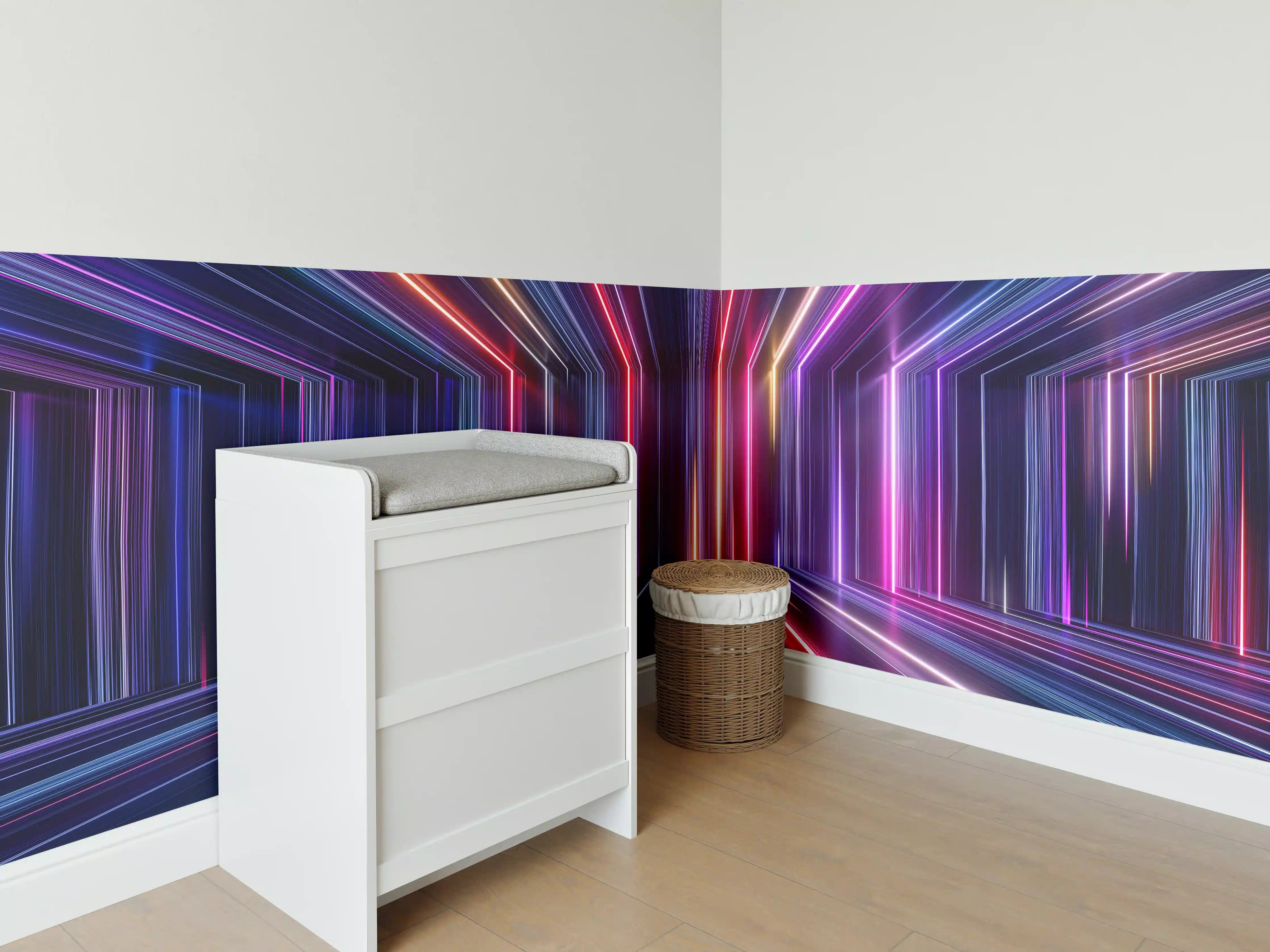 Babyzimmer Wandgestaltung - Lebendige Neon-Lichterkabine in dunklem Raum