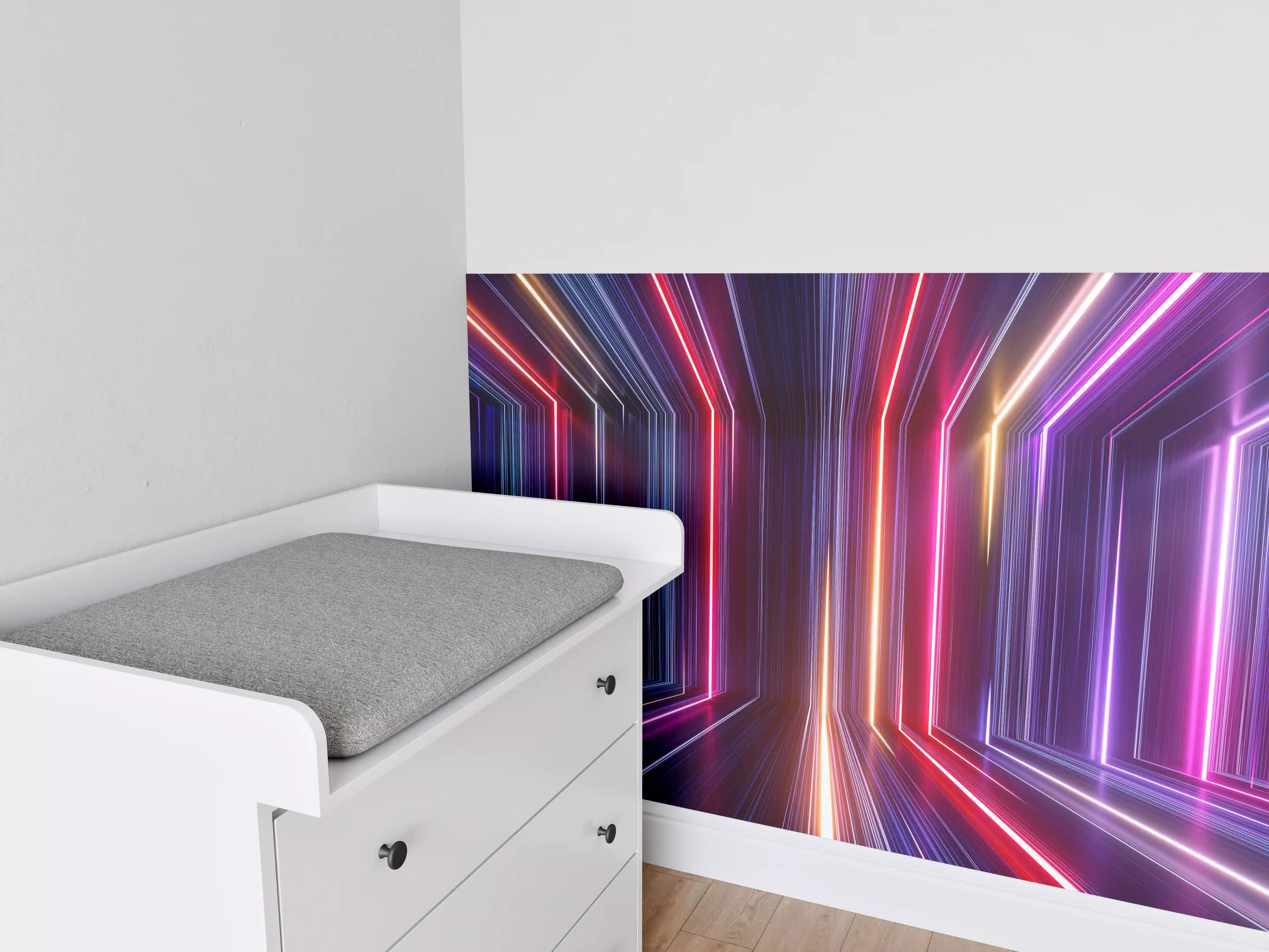 Babyzimmer Wandgestaltung - Lebendige Neon-Lichterkabine in dunklem Raum