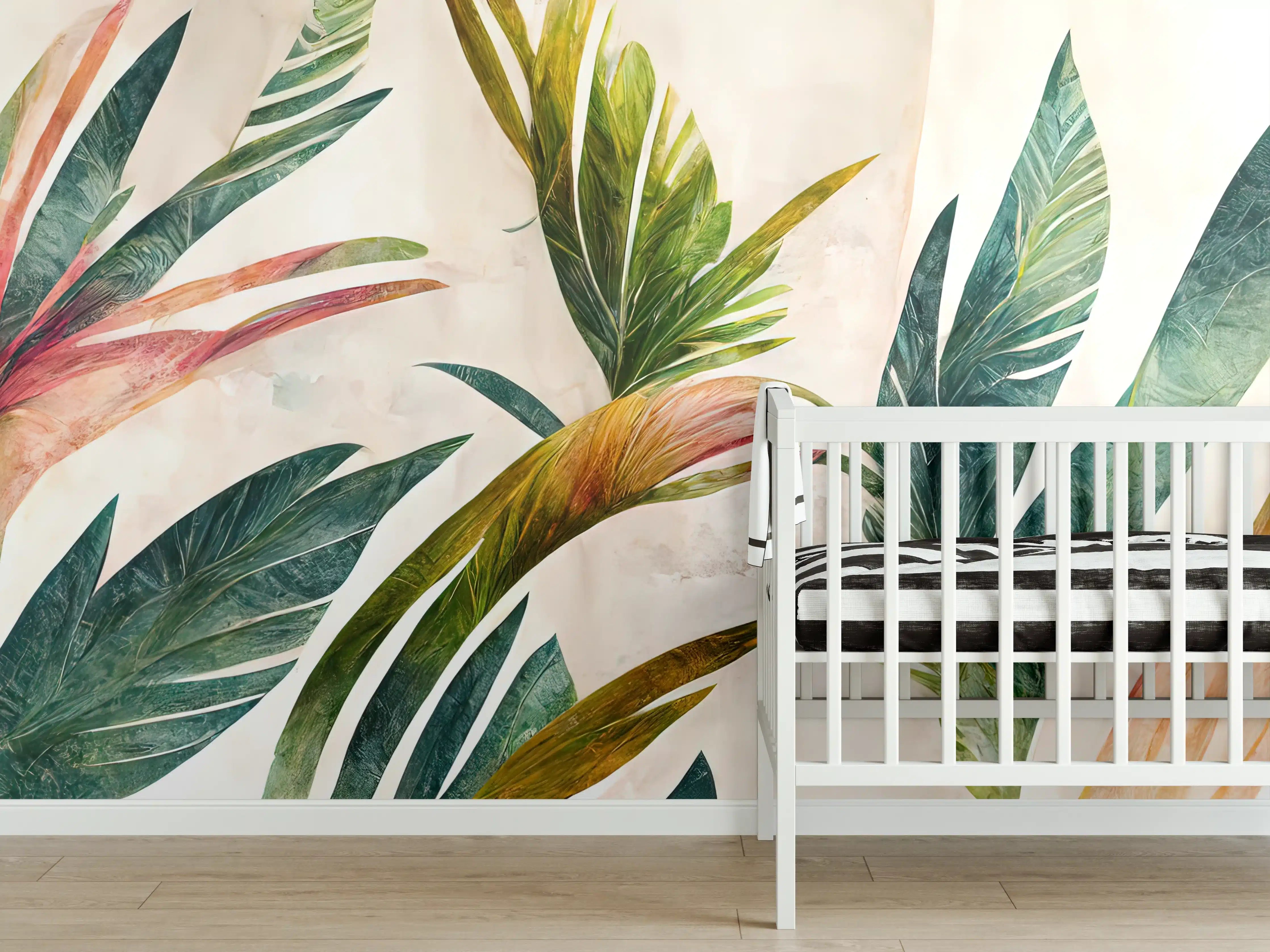 Babyzimmer Wandgestaltung - Lebendige Pflanzenwelt in Wasserfarben