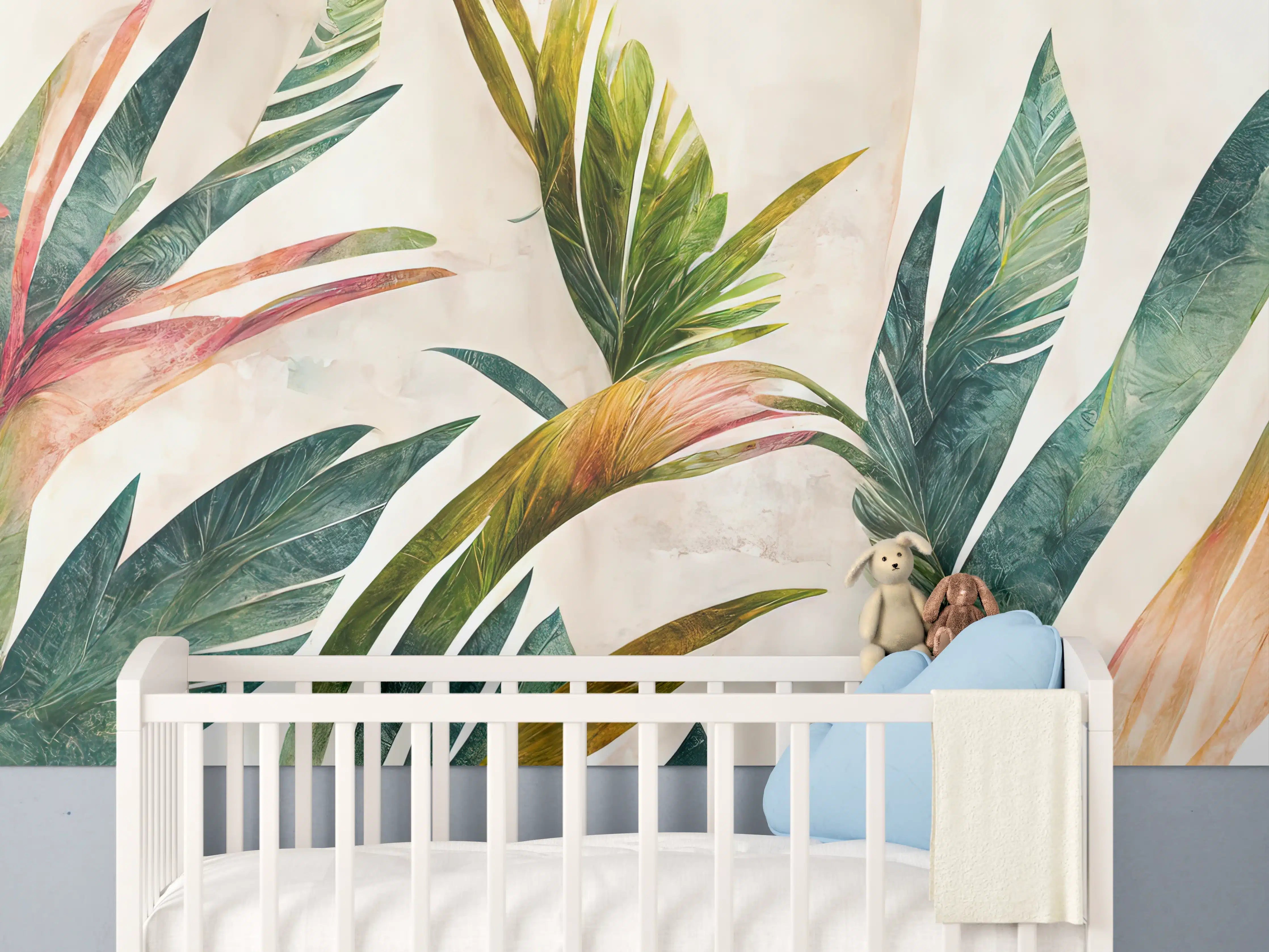 Babyzimmer Wandgestaltung - Lebendige Pflanzenwelt in Wasserfarben