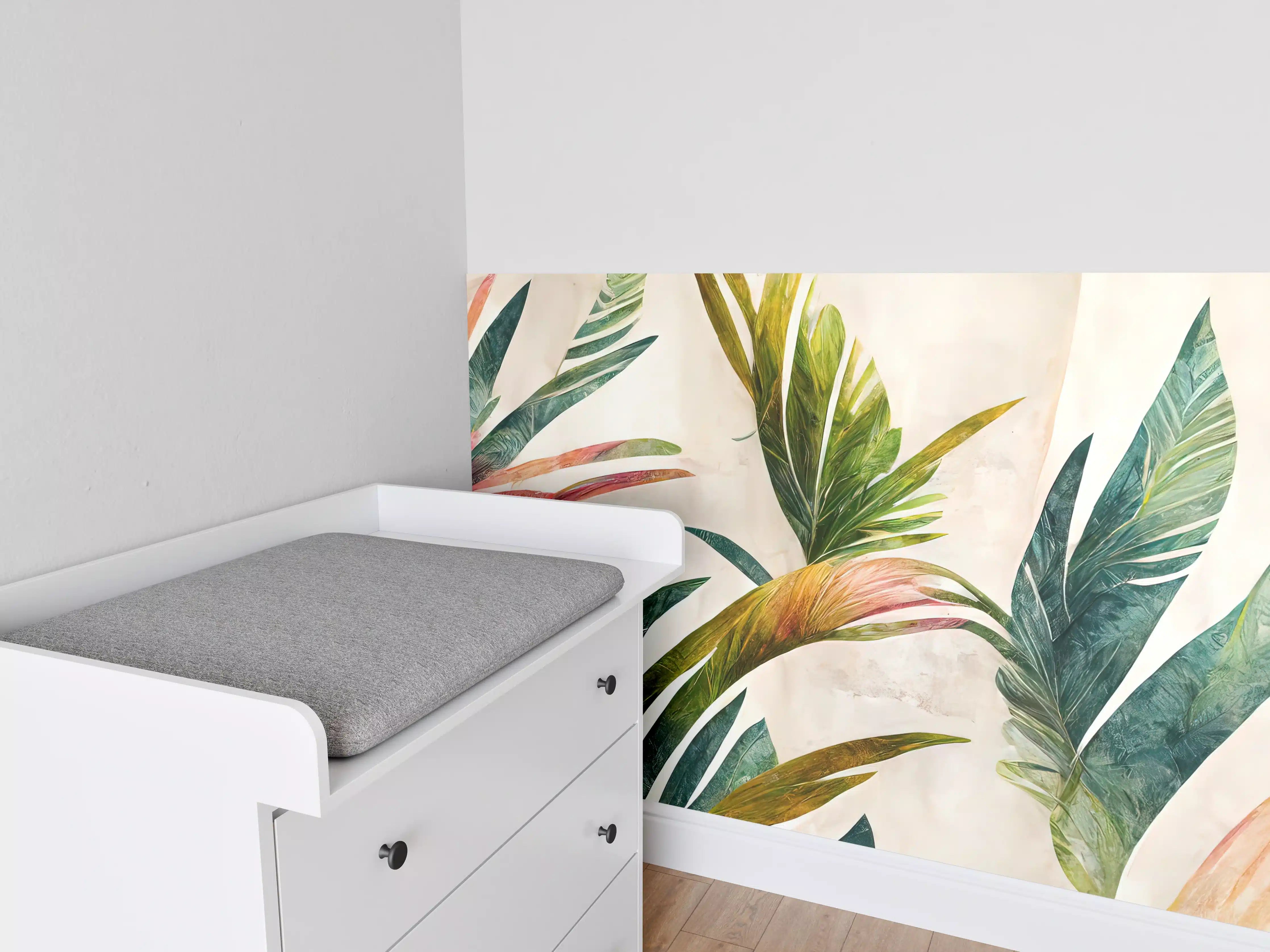 Babyzimmer Wandgestaltung - Lebendige Pflanzenwelt in Wasserfarben