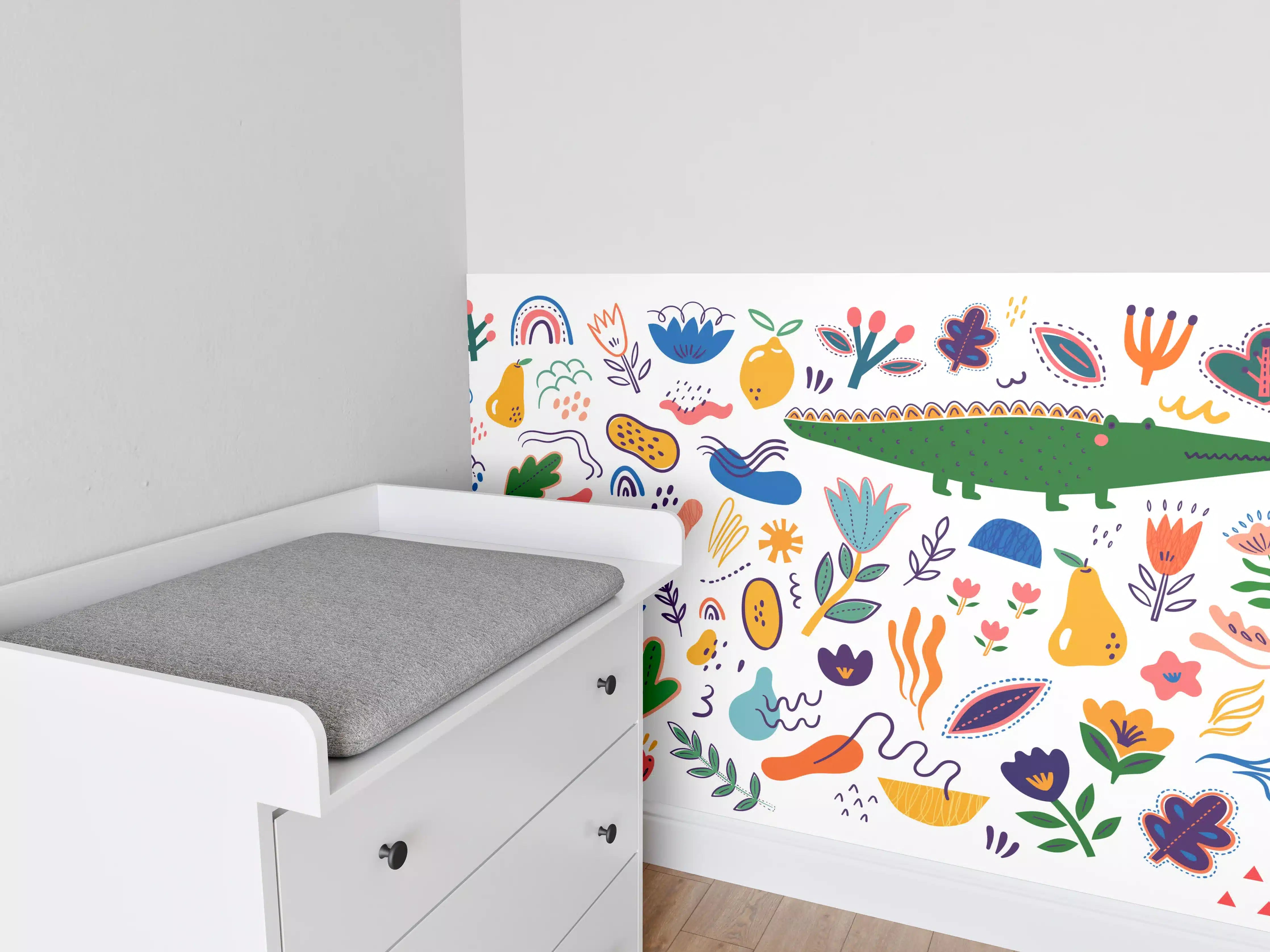 Babyzimmer Wandgestaltung - Lebendige bunte Blumenwiese