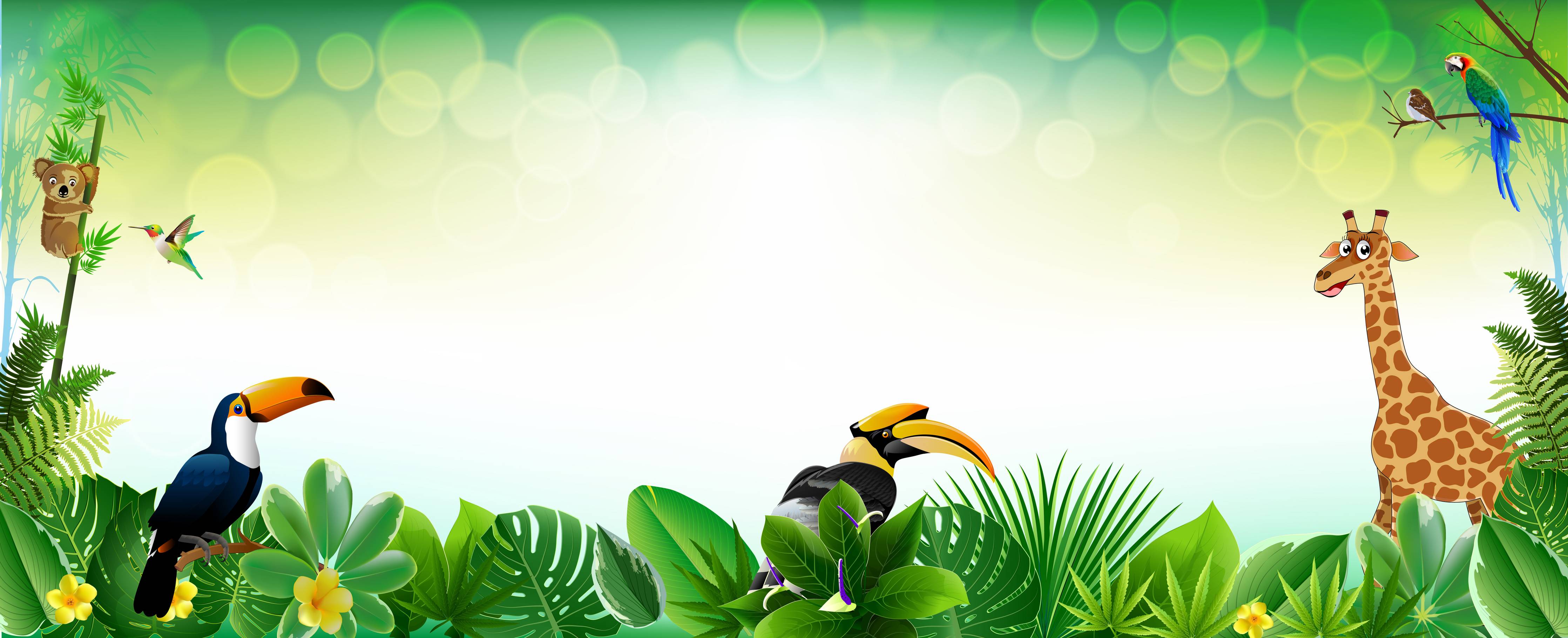 Babyzimmer Wandgestaltung-Lebhafte Dschungelmusik mit exotischen Vögeln und Giraffe