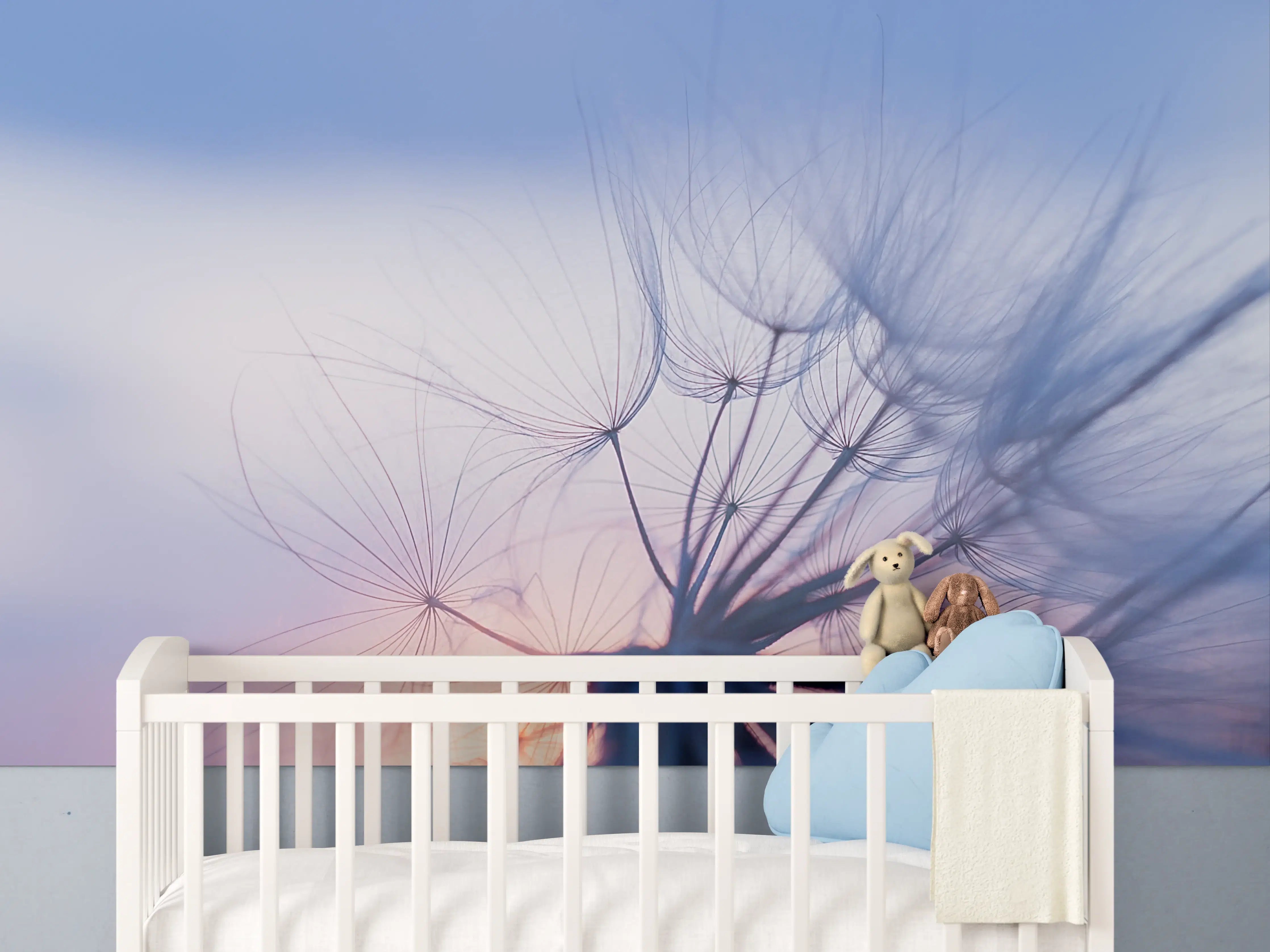 Babyzimmer Wandgestaltung - Leicht verschwommene Pusteblume vor Sonnenuntergang