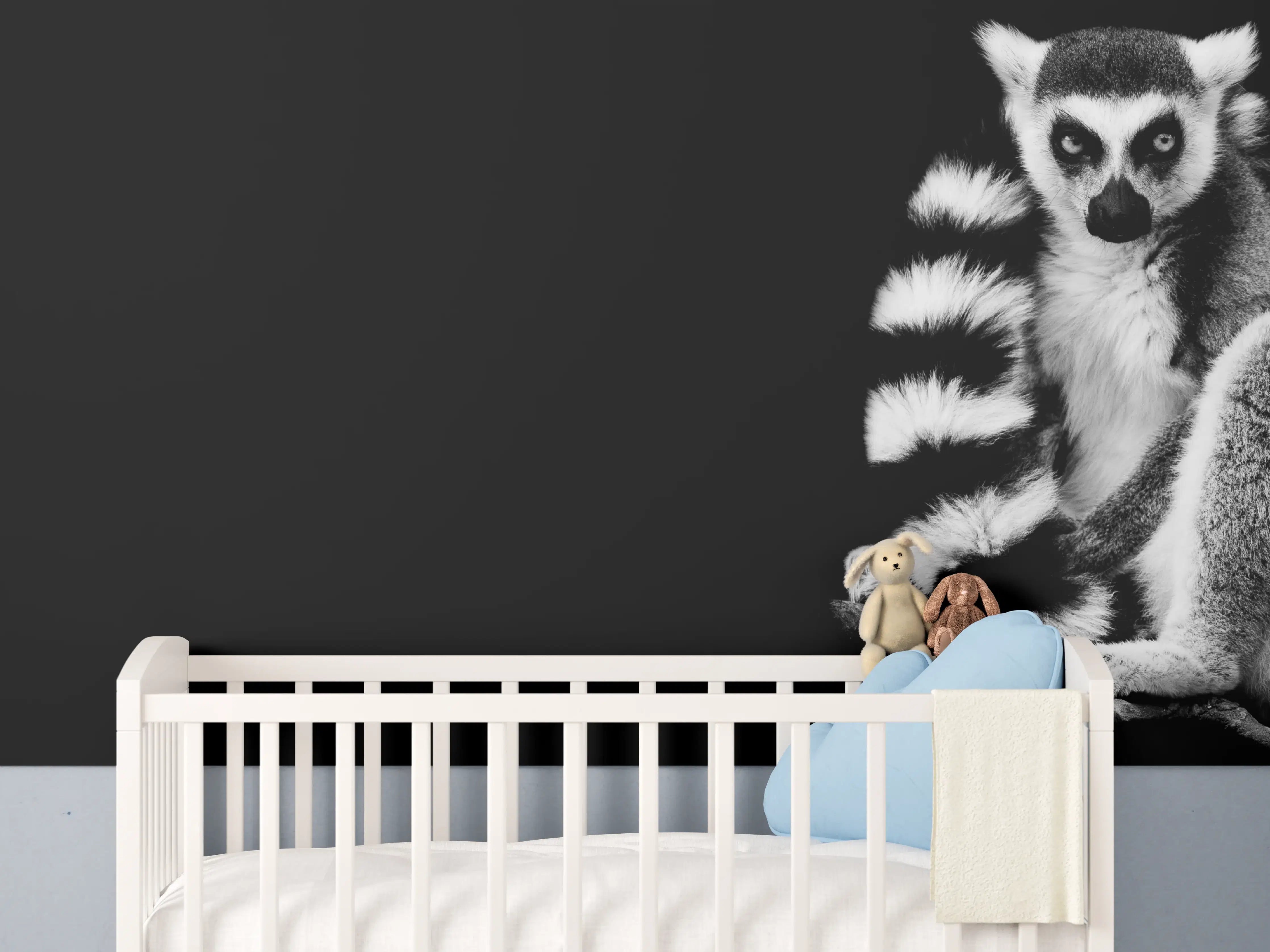 Babyzimmer Wandgestaltung - Lemur auf schwarzem Hintergrund