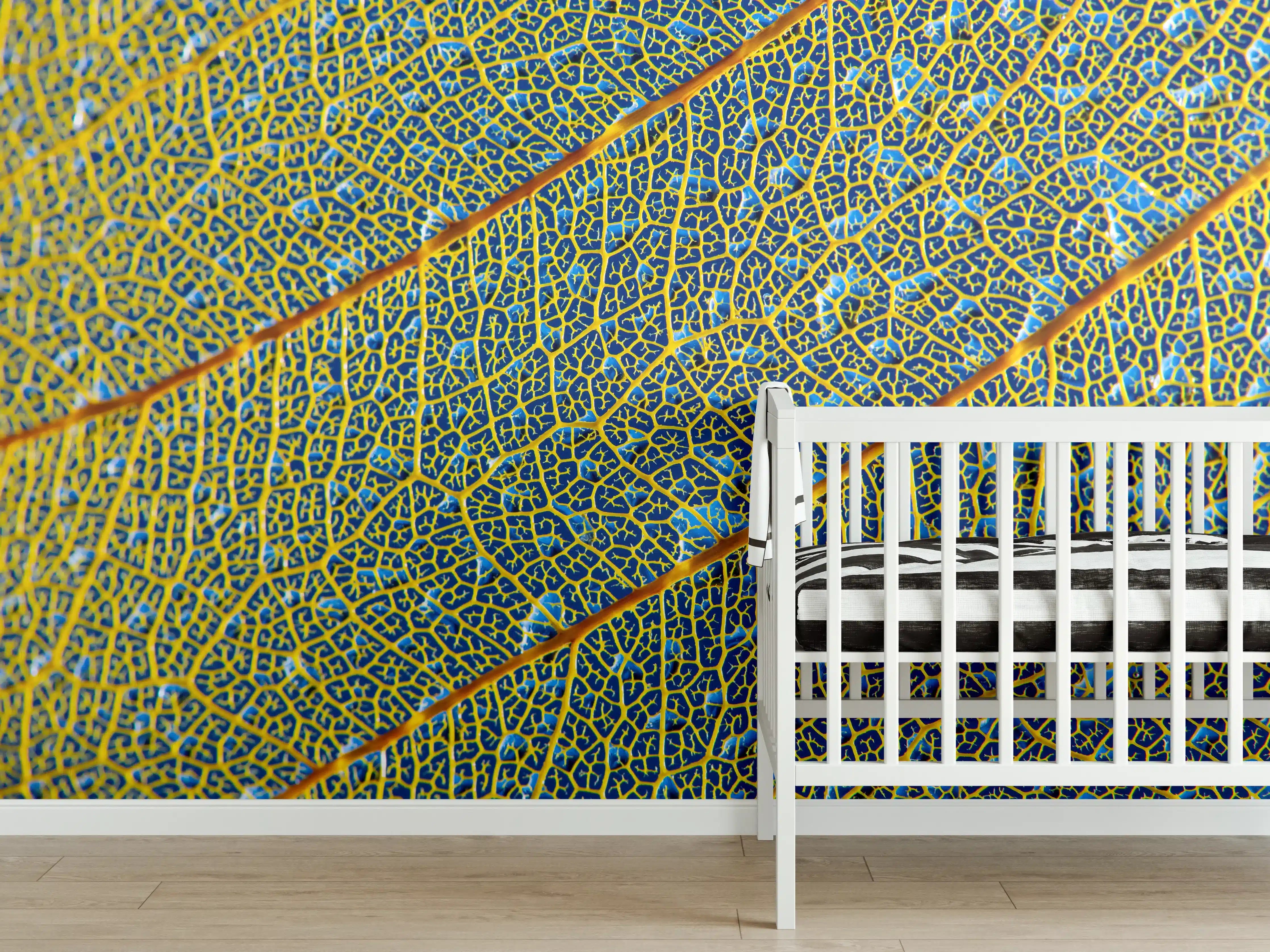Babyzimmer Wandgestaltung - Leuchtend Gelbes Blattadern Makro