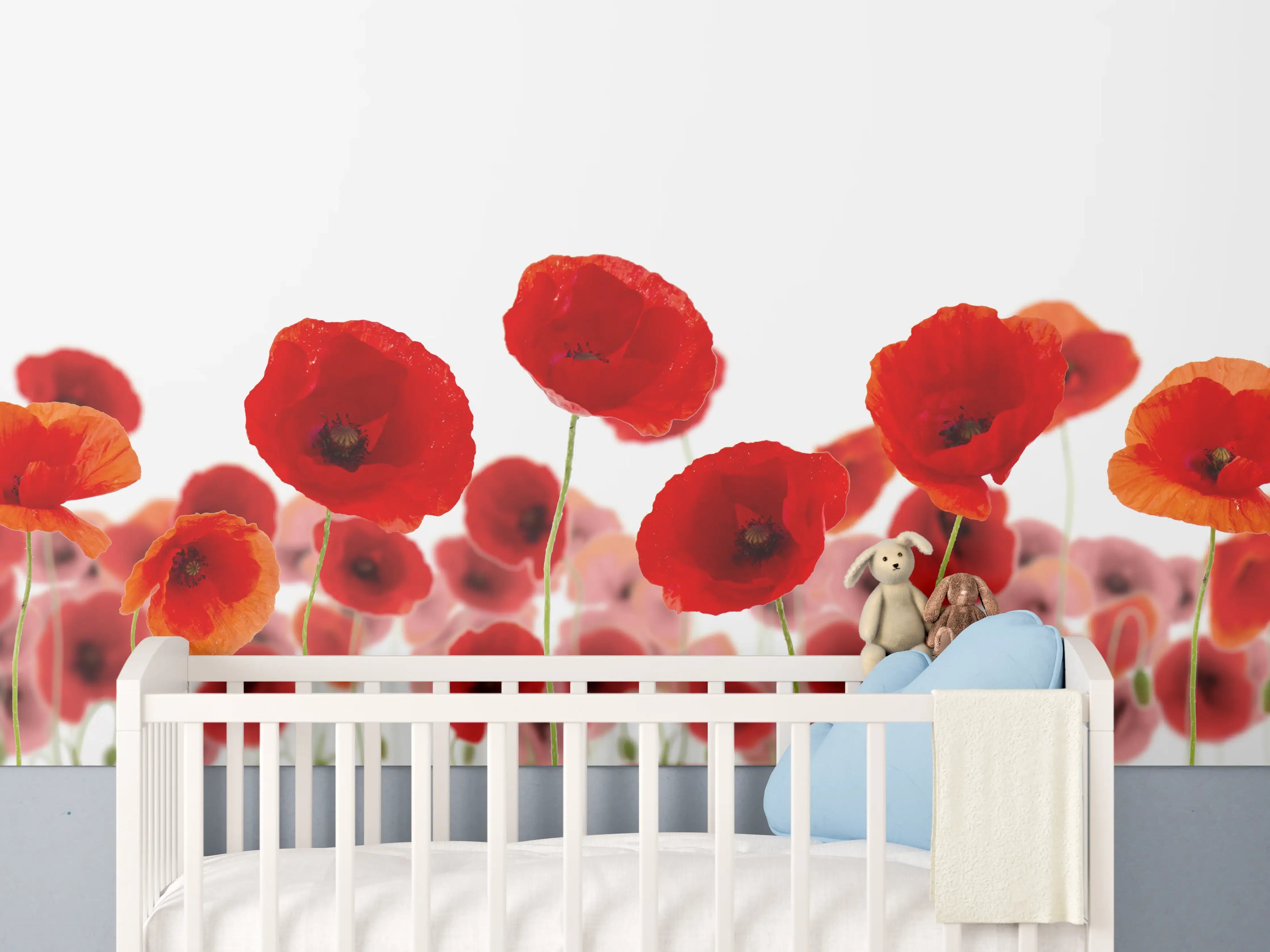 Babyzimmer Wandgestaltung - Leuchtende Mohnblumen in Rot und Orange