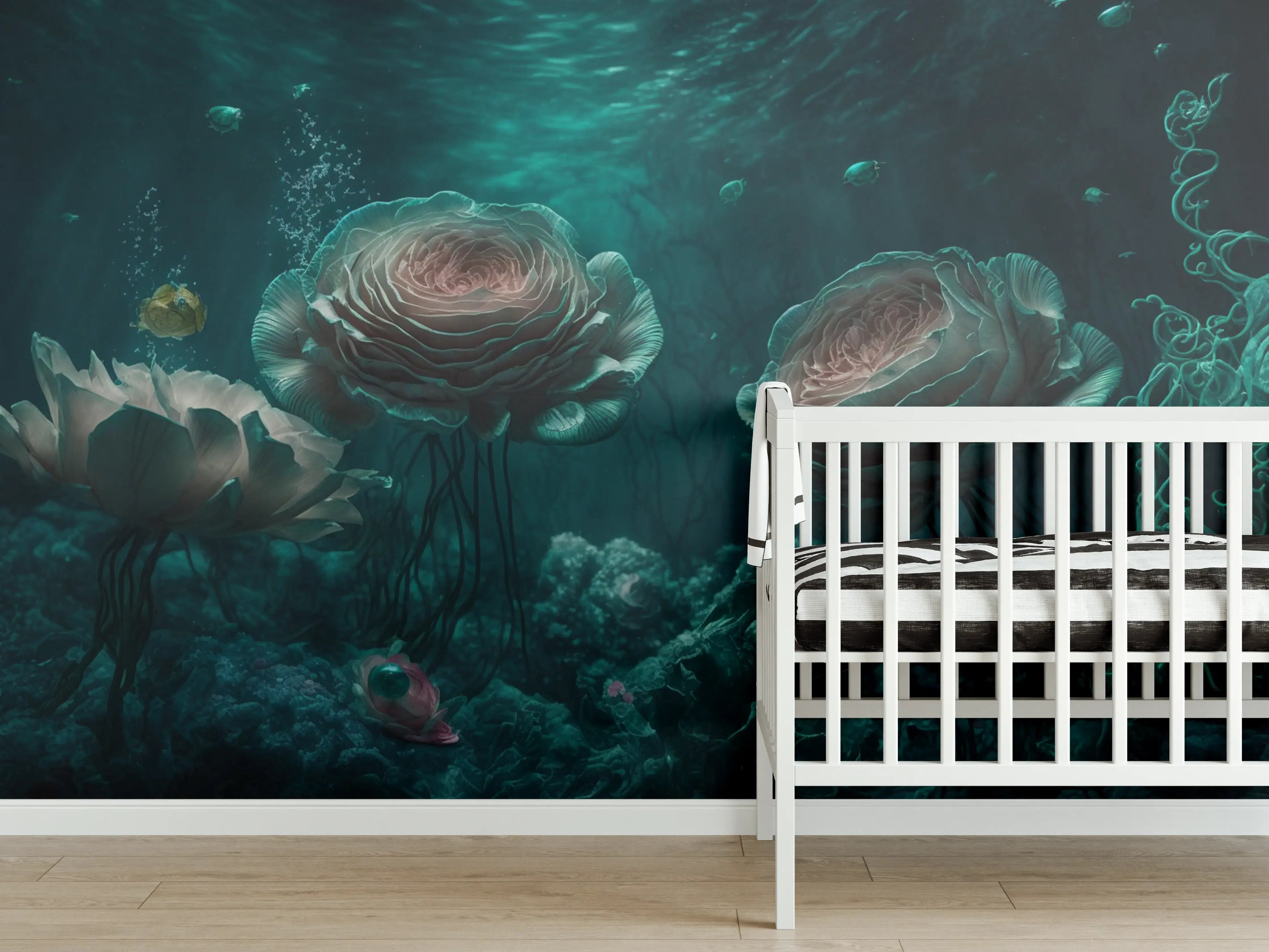 Babyzimmer Wandgestaltung - Leuchtende Quallen im Grauwasser