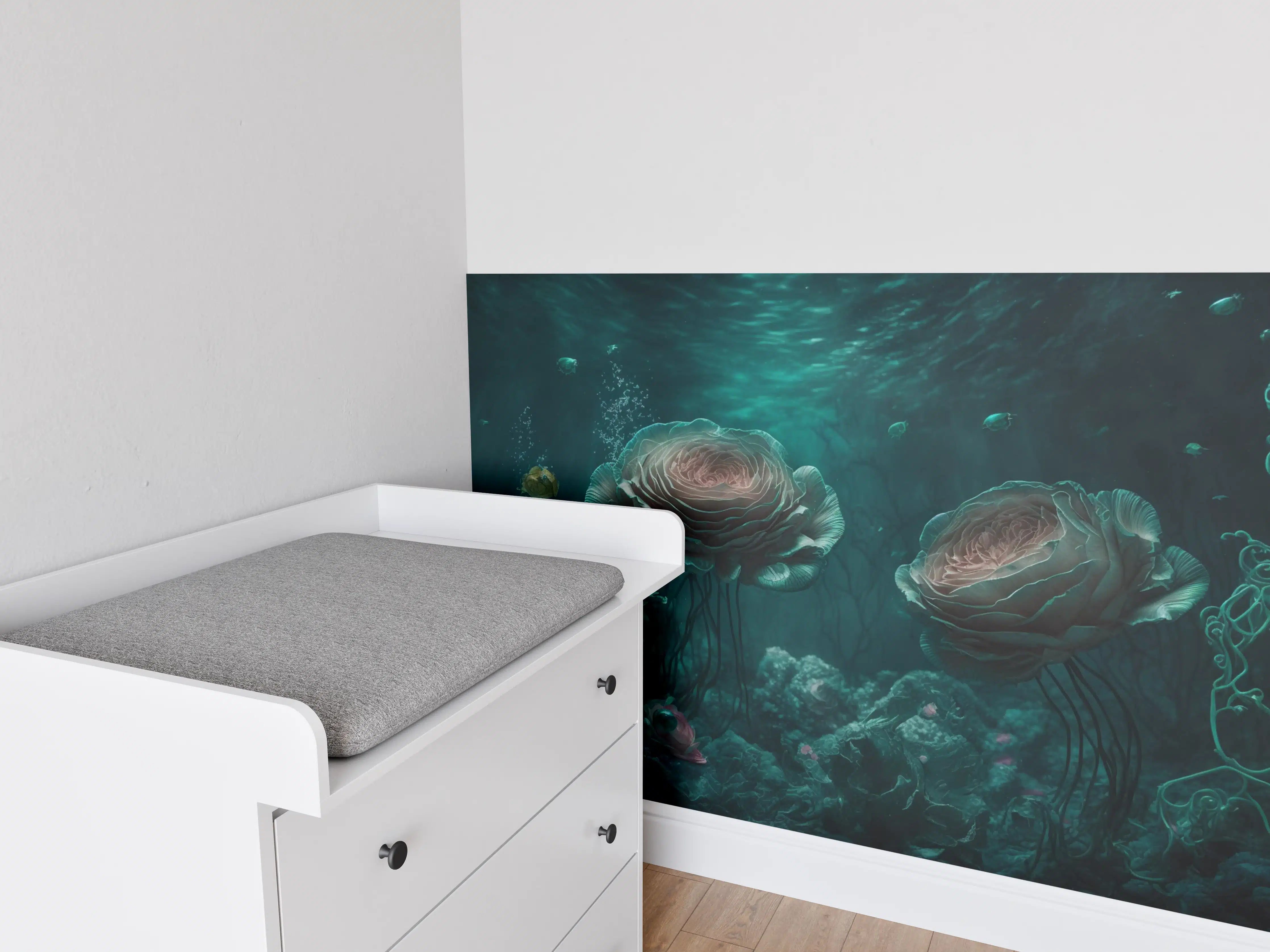 Babyzimmer Wandgestaltung - Leuchtende Quallen im Grauwasser