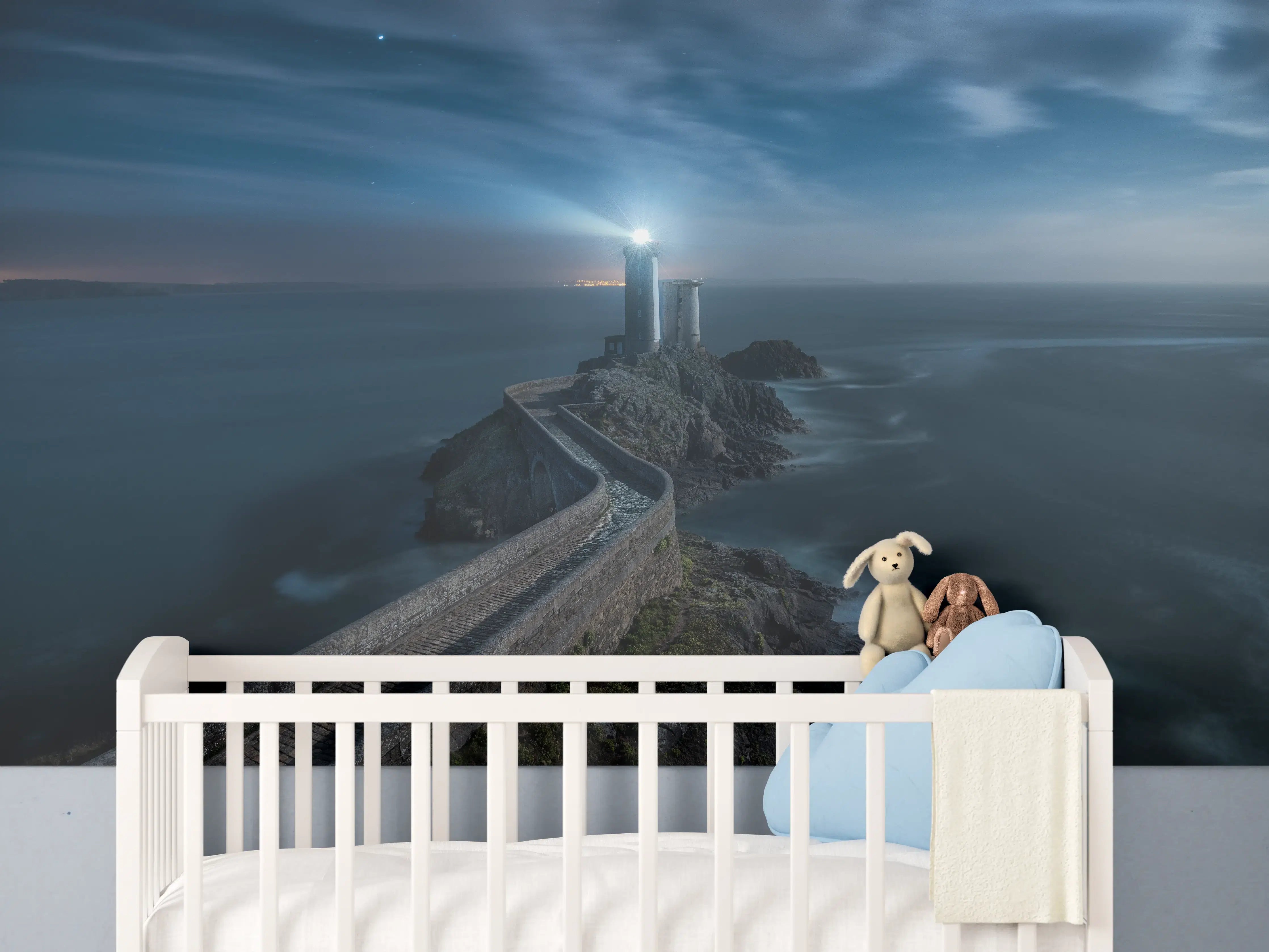 Babyzimmer Wandgestaltung - Leuchtturm - Nächtlich