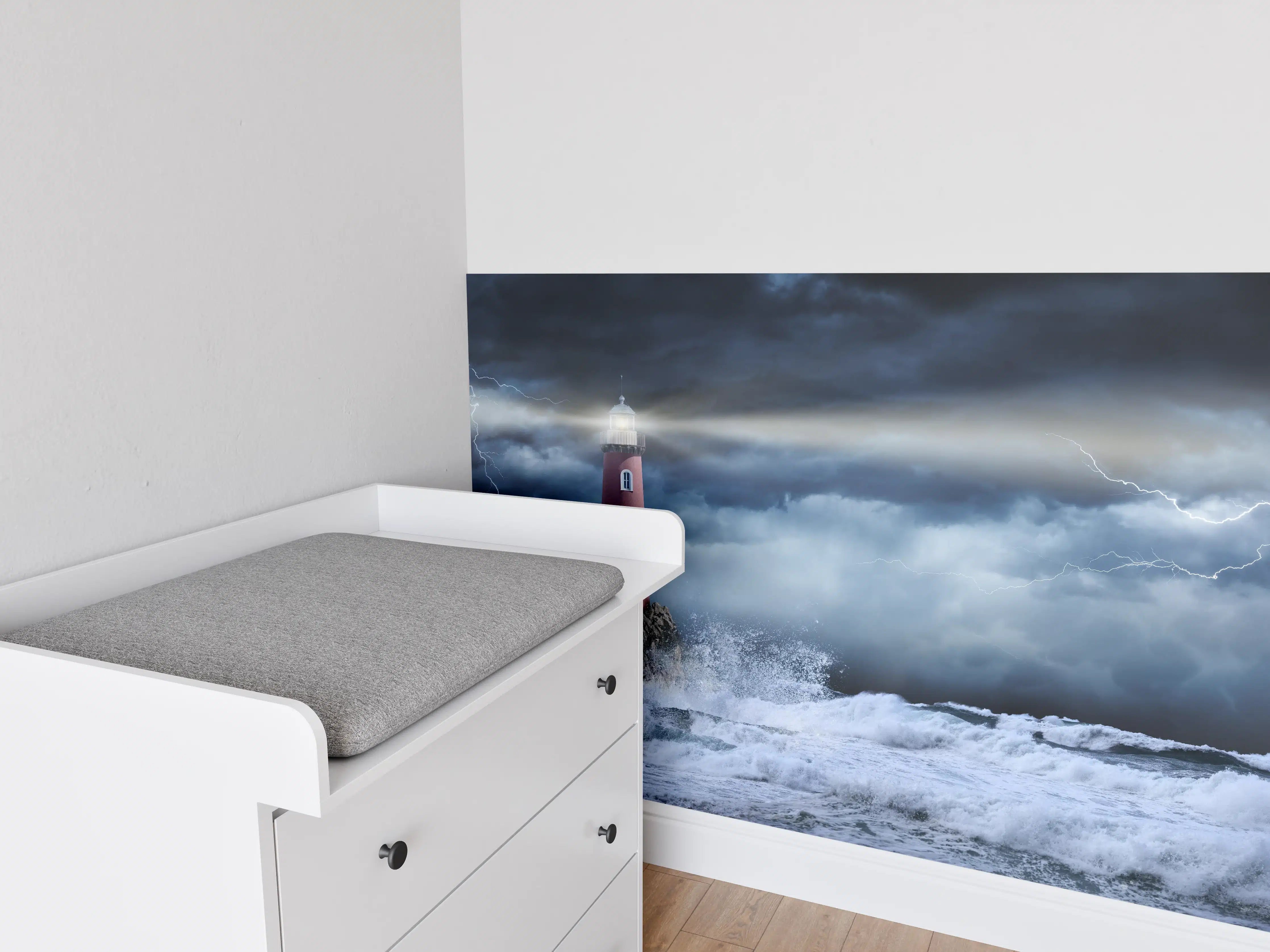 Babyzimmer Wandgestaltung - Leuchtturm Stürmisch