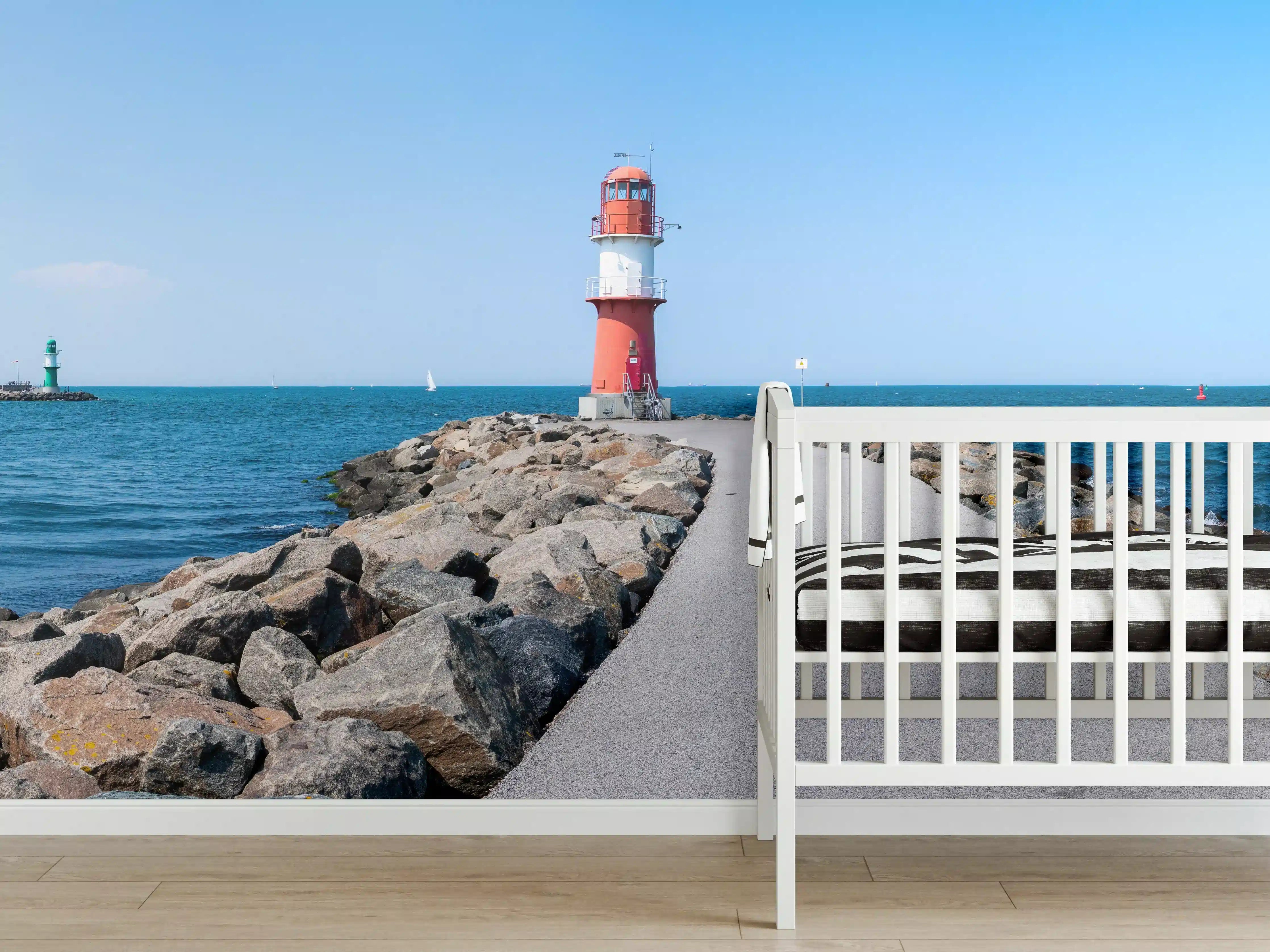 Babyzimmer Wandgestaltung - Leuchtturm am Meer