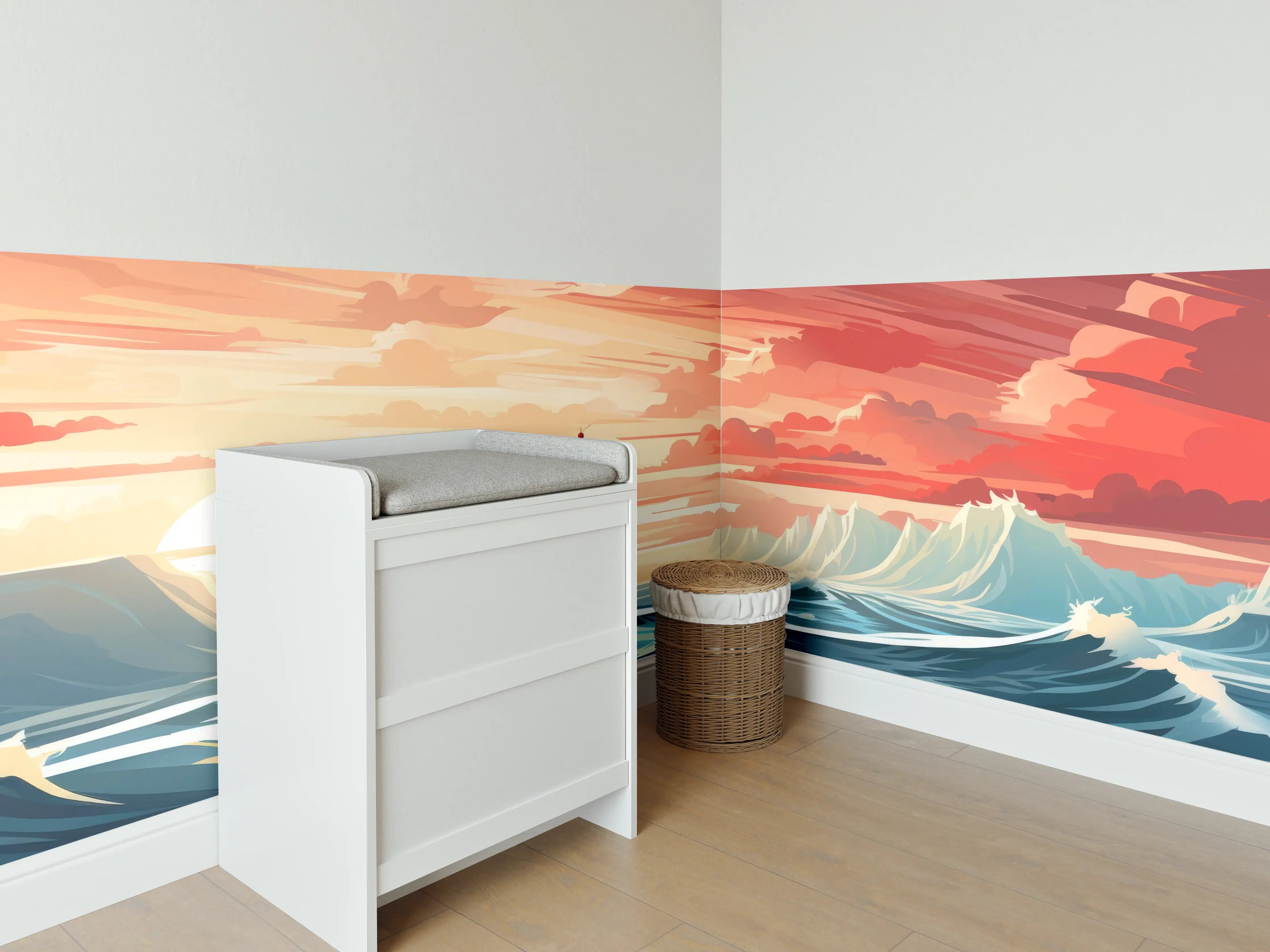Babyzimmer Wandgestaltung - Leuchtturm am Sonnenuntergang