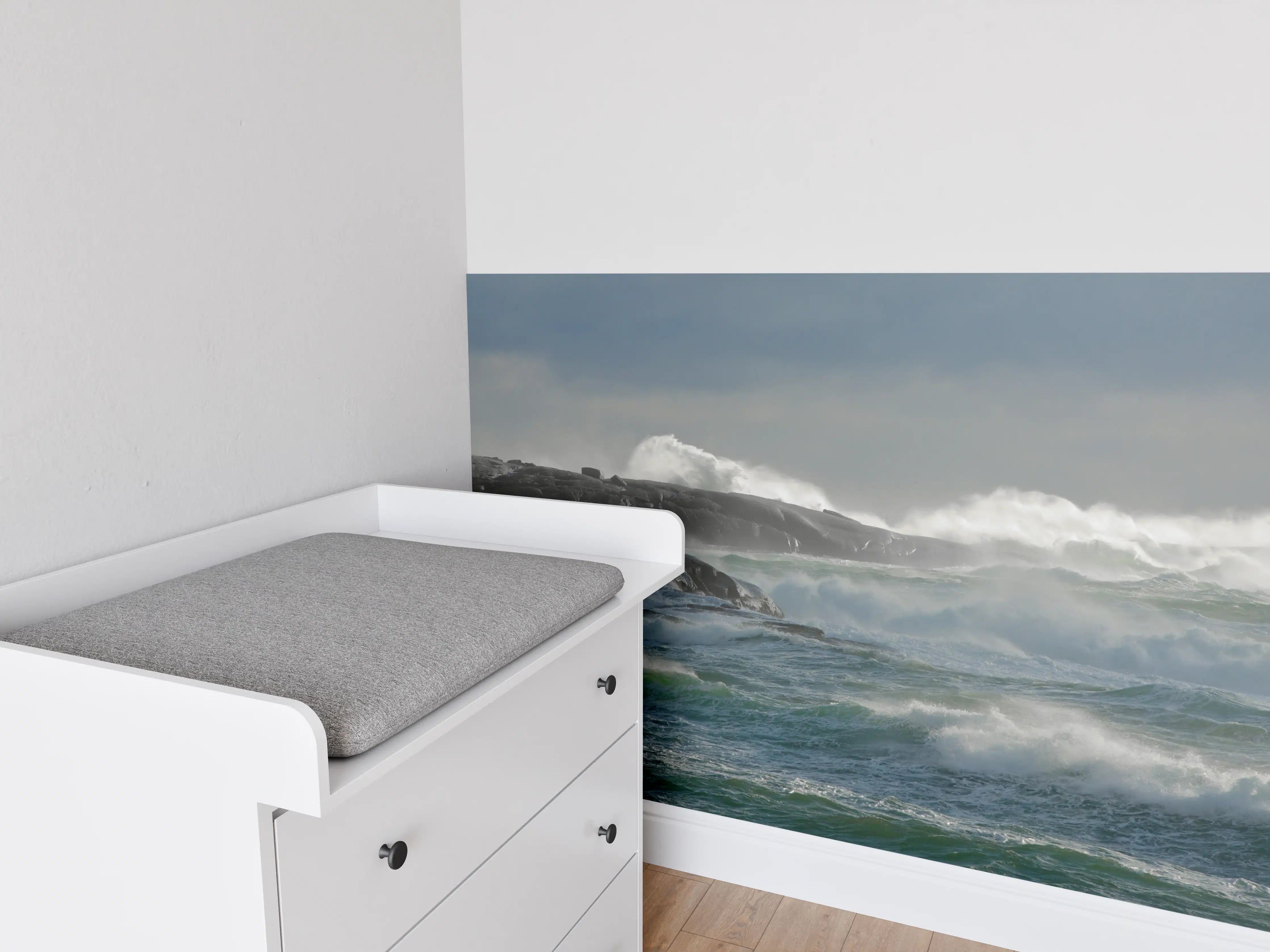 Babyzimmer Wandgestaltung - Leuchtturm am stürmischen Meer