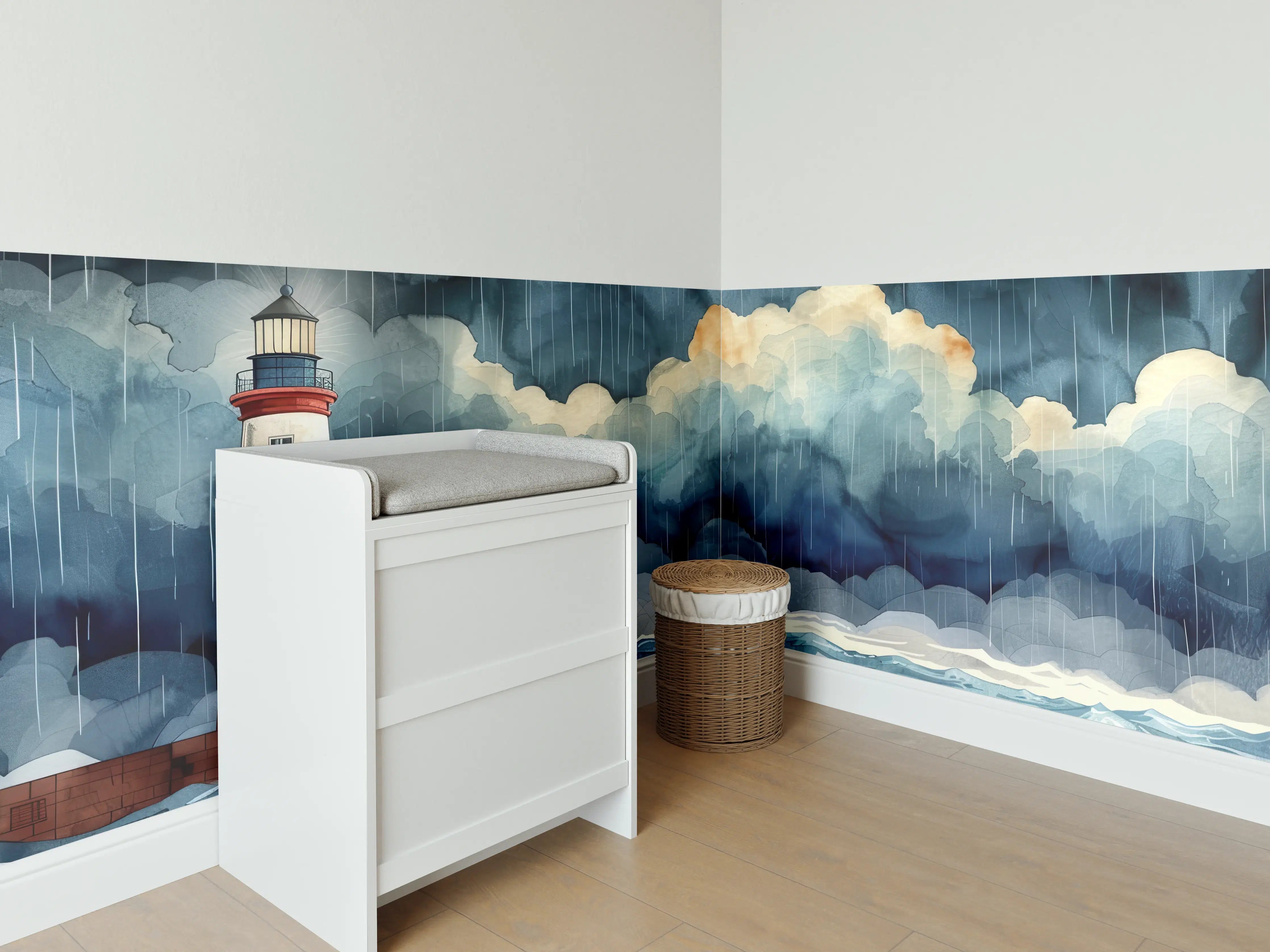 Babyzimmer Wandgestaltung - Leuchtturm im Sturm