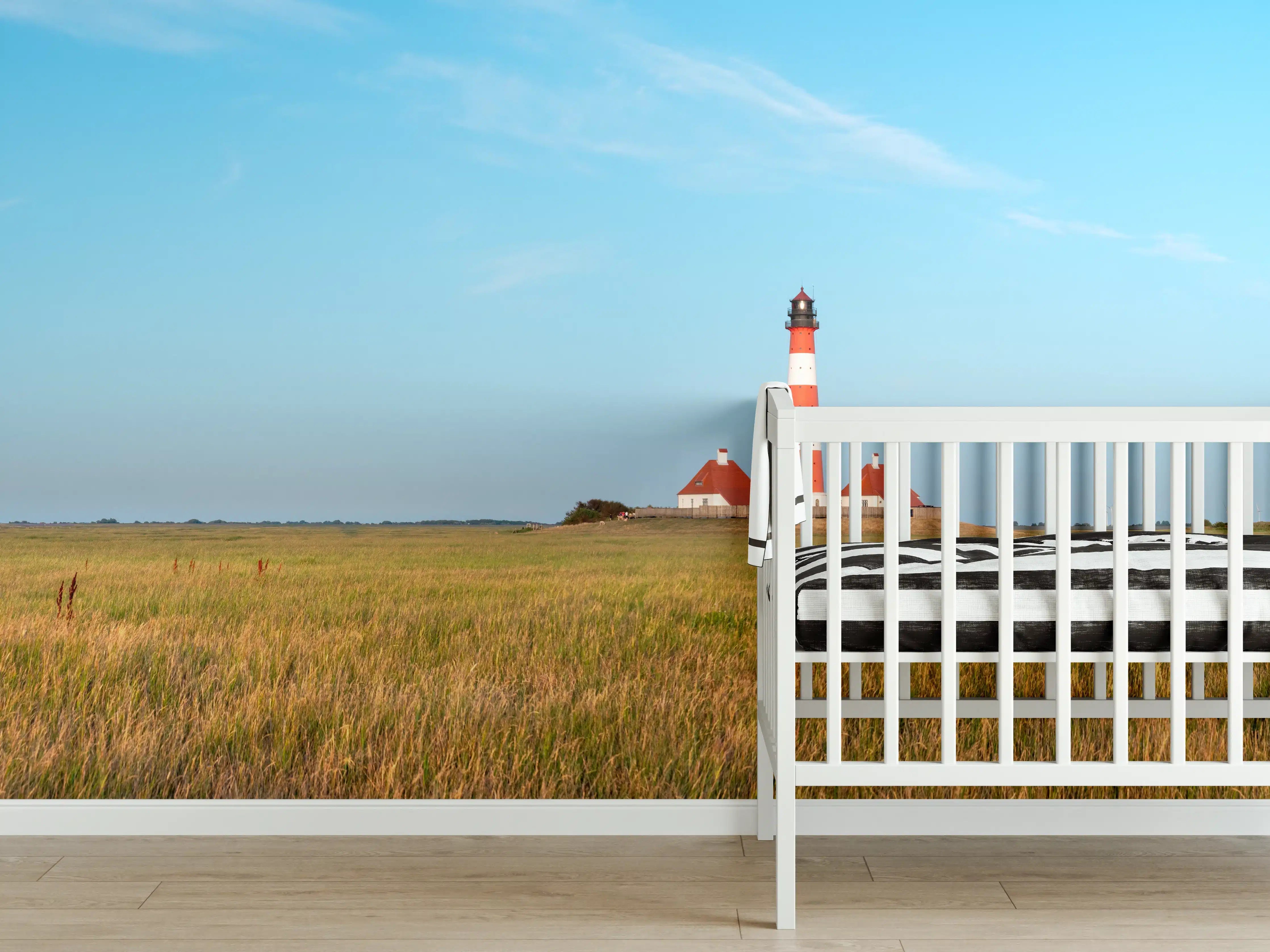 Babyzimmer Wandgestaltung - Leuchtturm im weiten Feld