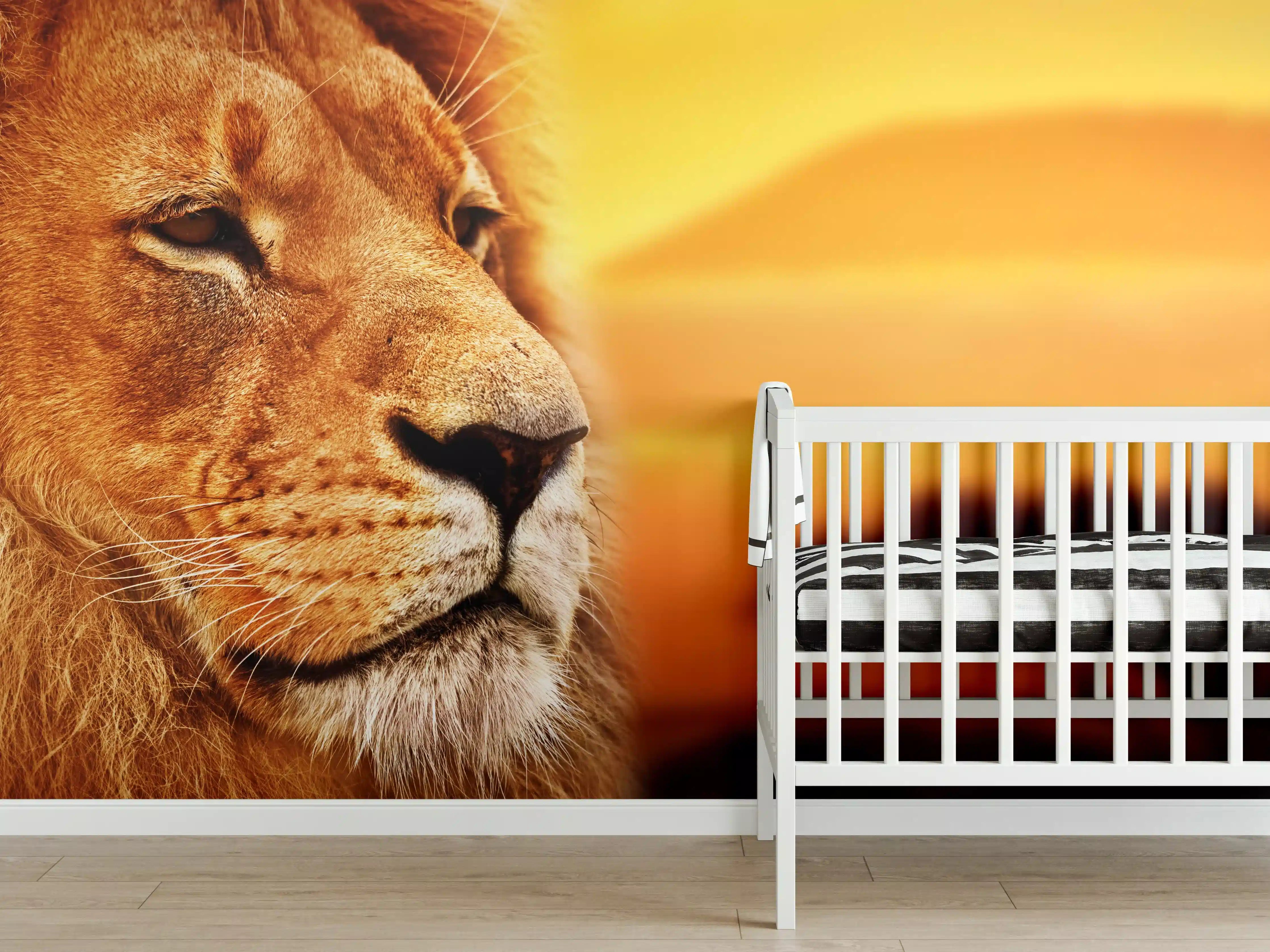 Babyzimmer Wandgestaltung - Löwenporträt in der Savanne