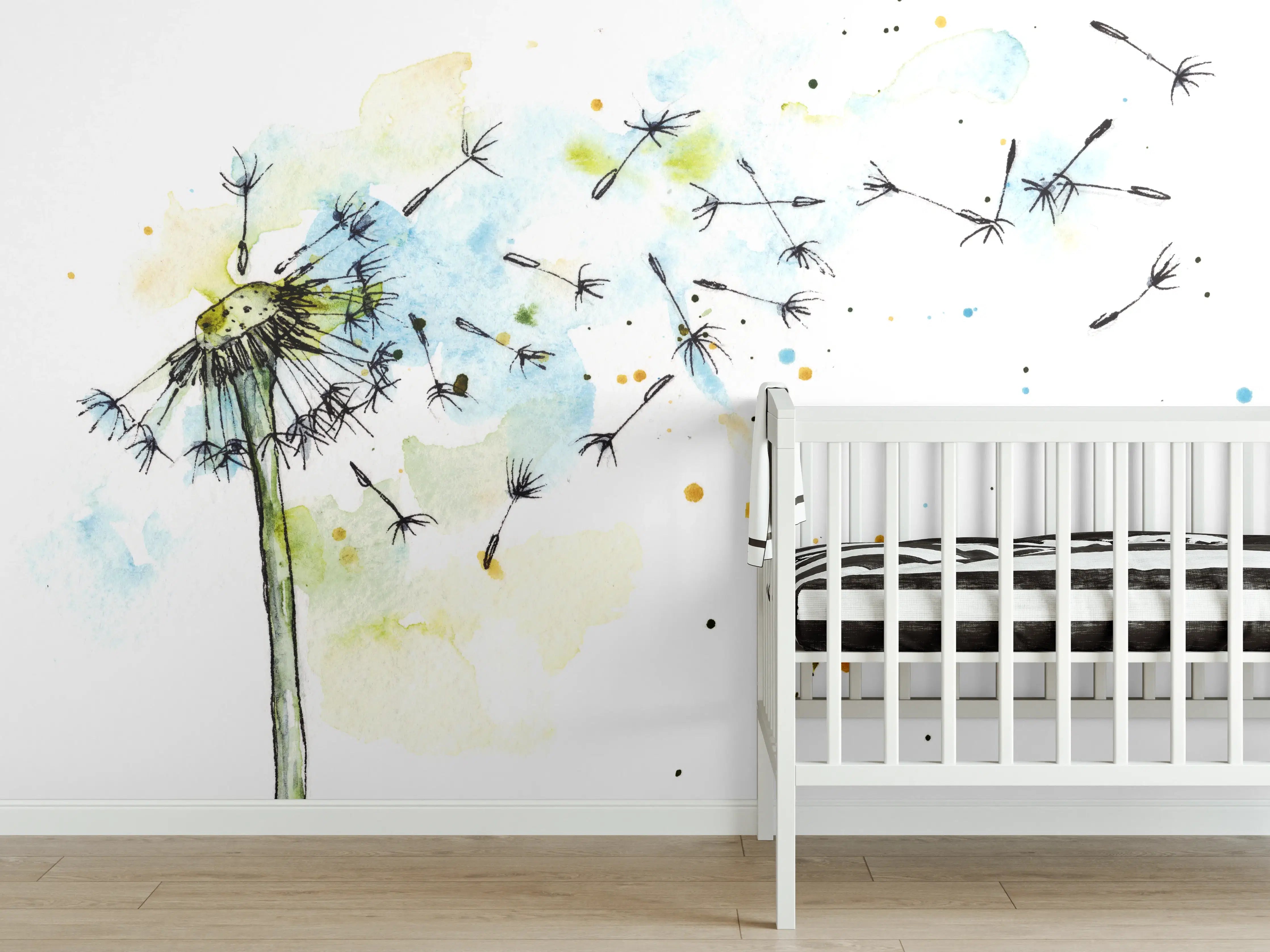 Babyzimmer Wandgestaltung - Löwenzahn Aquarell