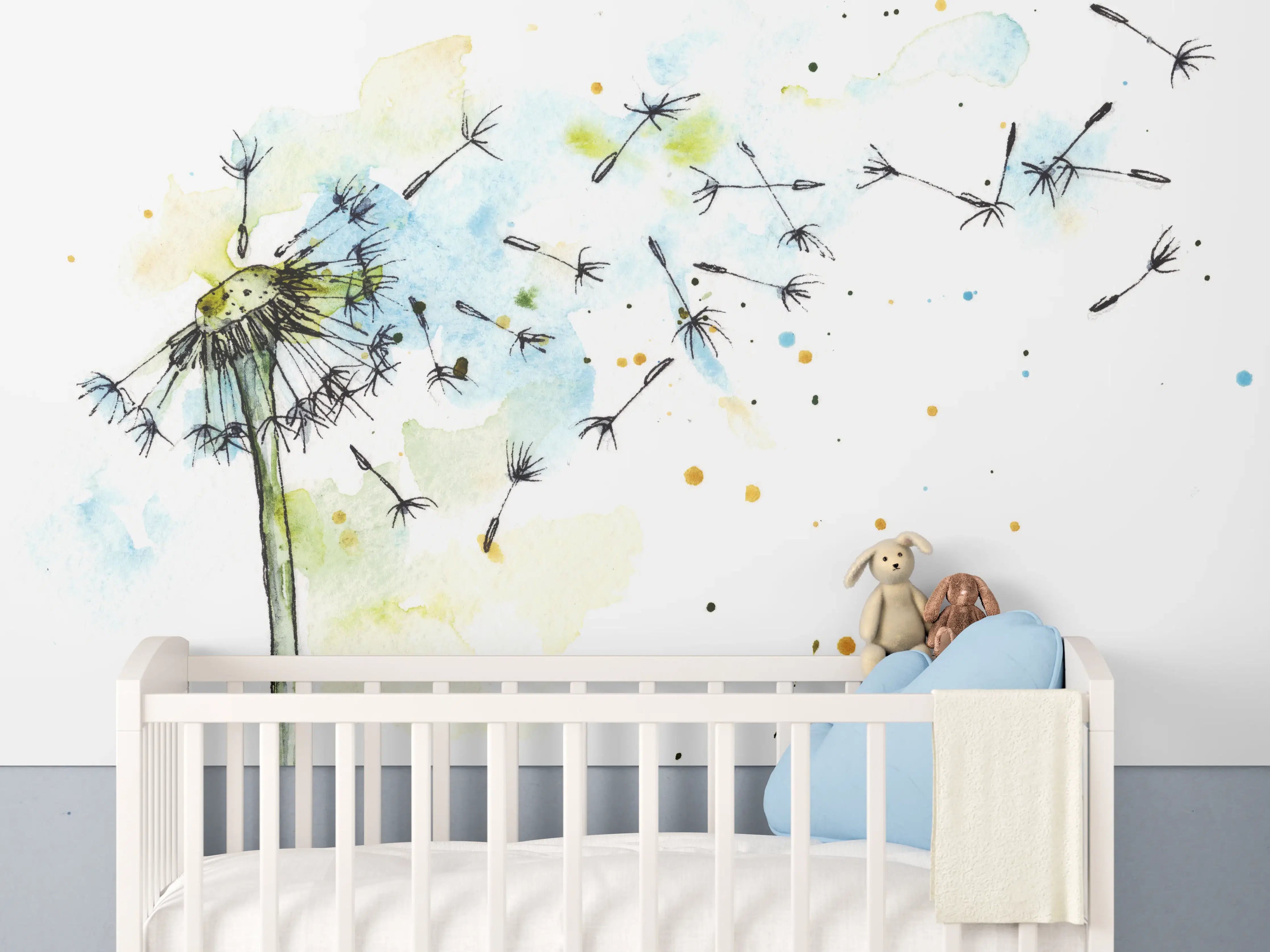 Babyzimmer Wandgestaltung - Löwenzahn Aquarell