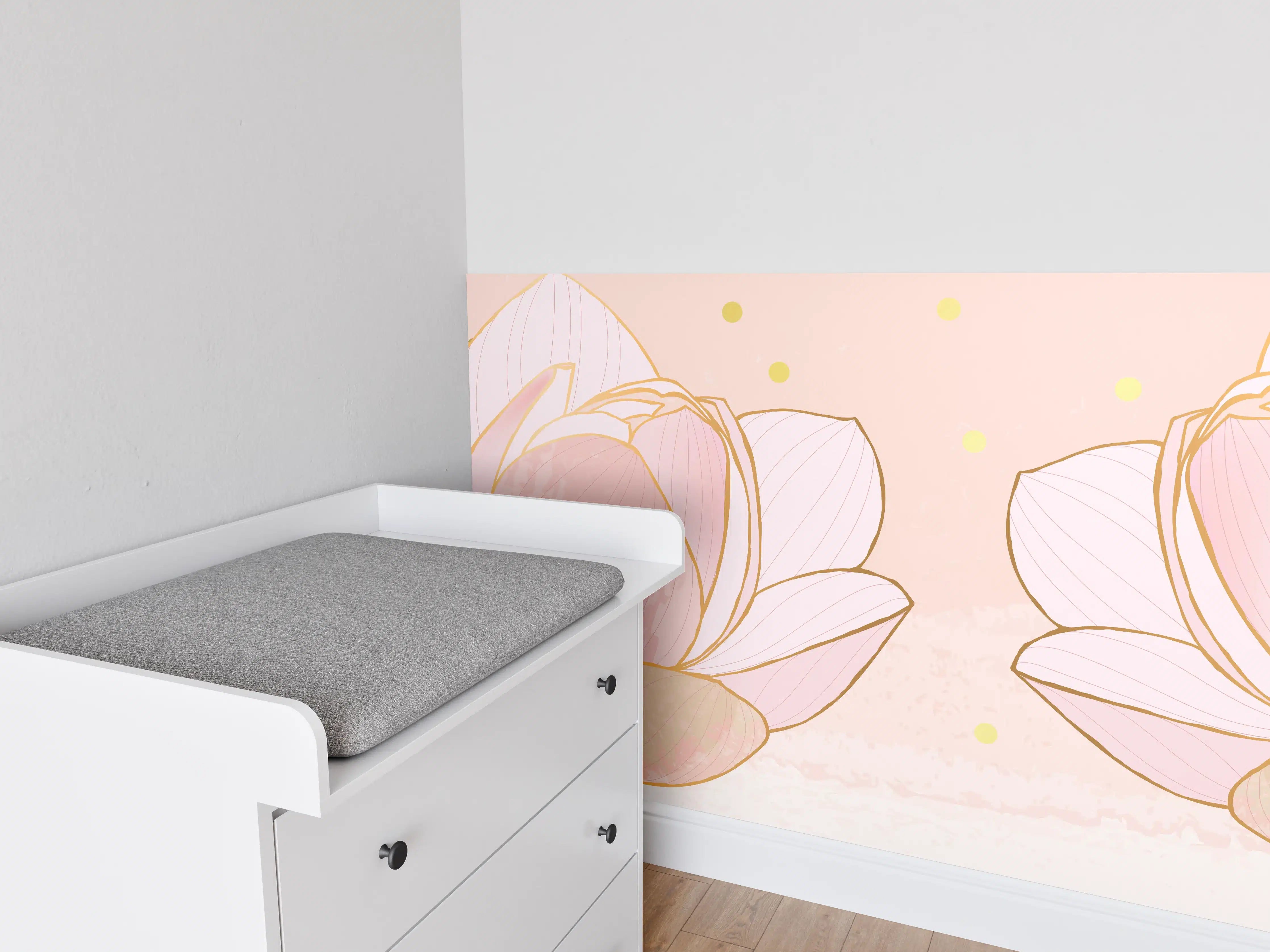 Babyzimmer Wandgestaltung - Lotusblüte Rosa Gold Akzente