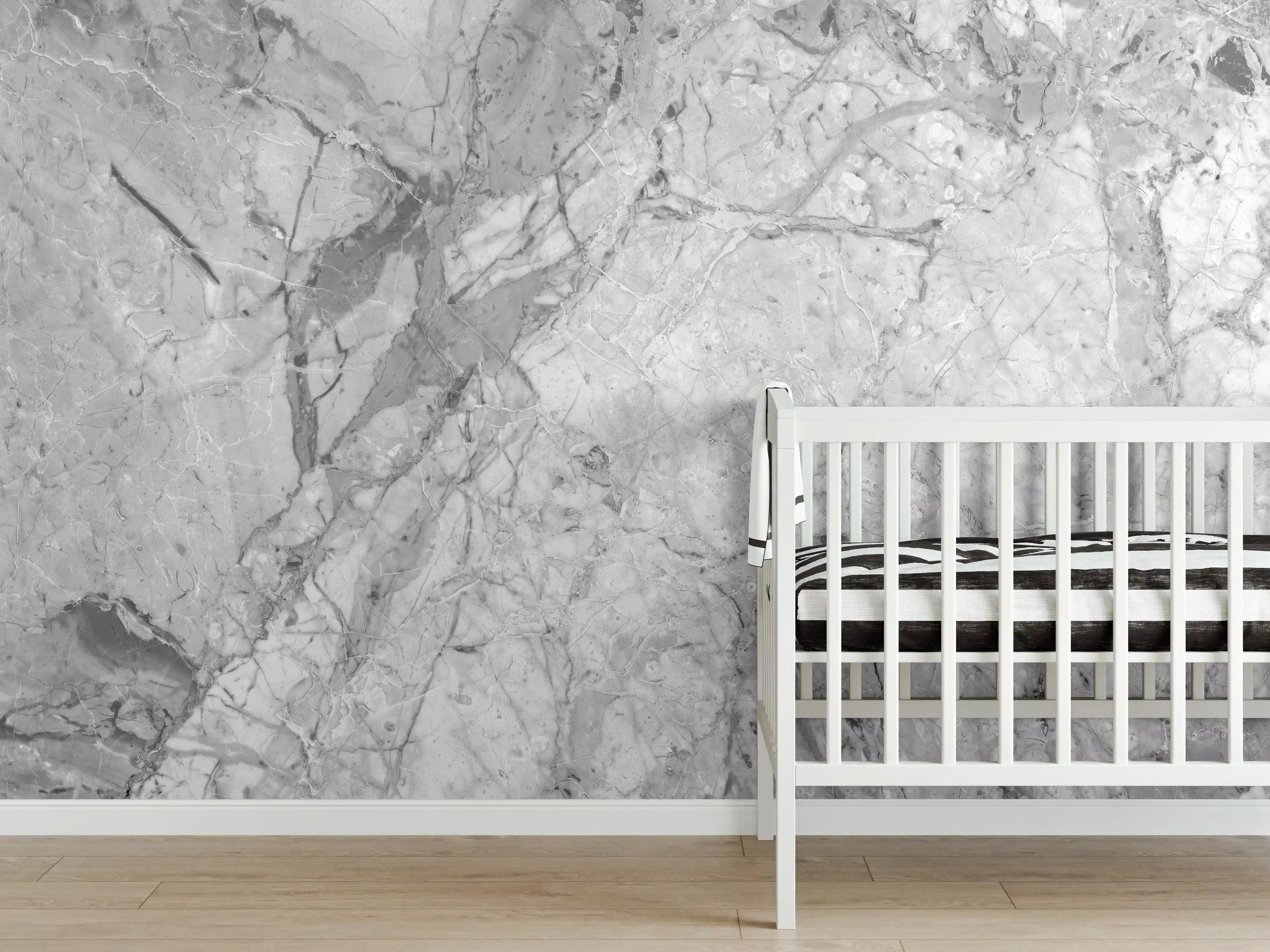 Babyzimmer Wandgestaltung - Luxuriöse Marmorstruktur in Weißgrau