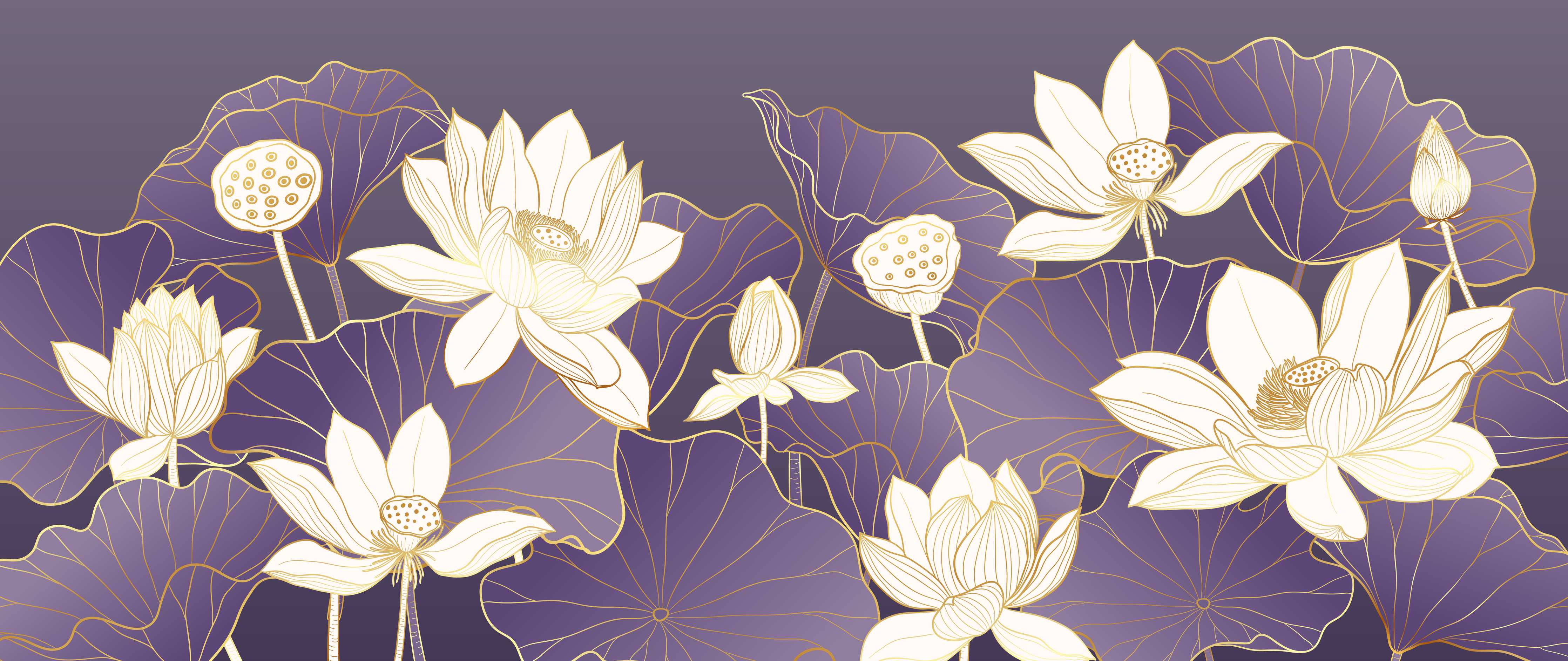 Babyzimmer Wandgestaltung-Luxuriöse weiße Lotusblumen auf lila Hintergrund