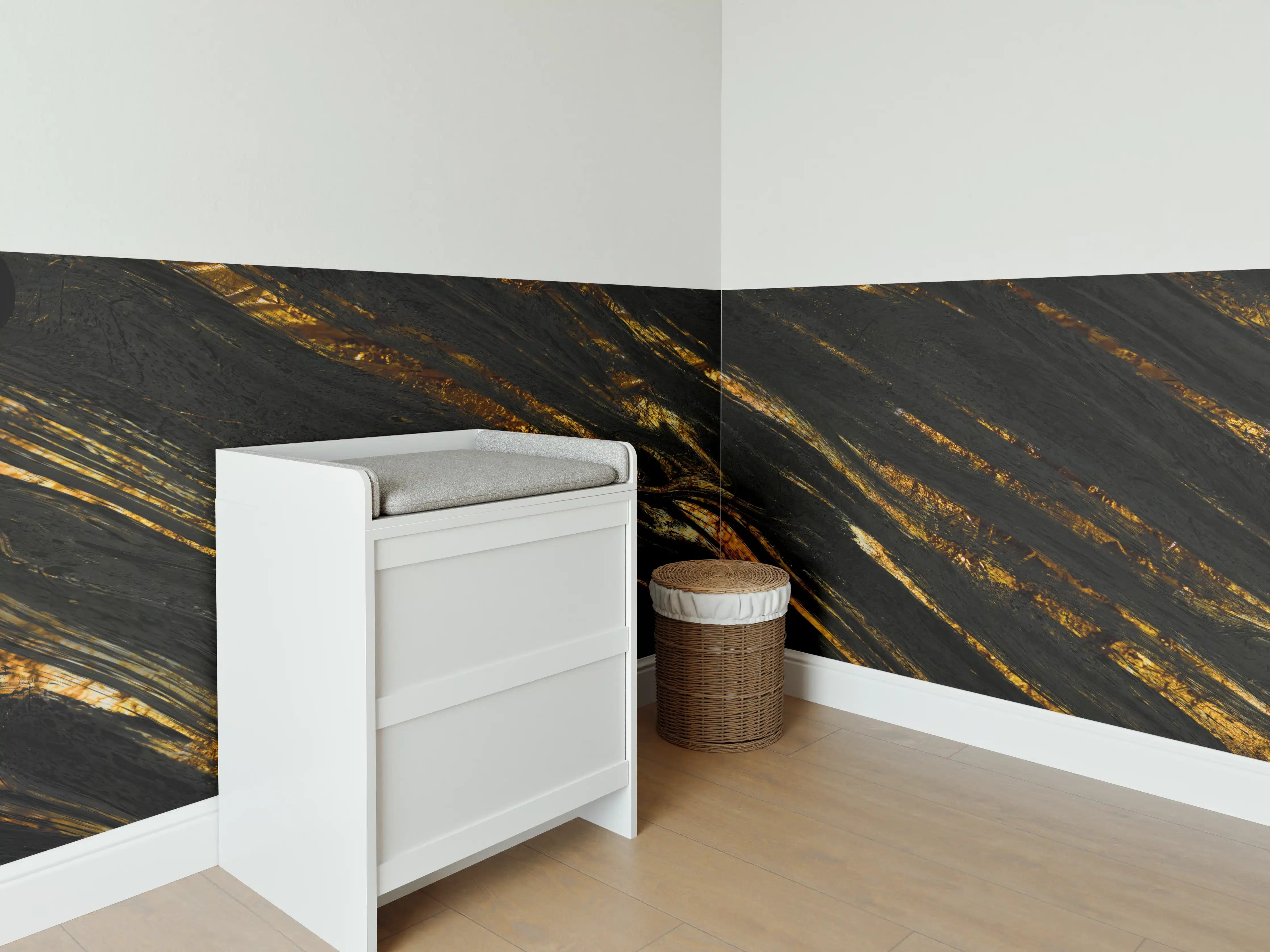 Babyzimmer Wandgestaltung - Luxus Gold Marmor-Holz Textur