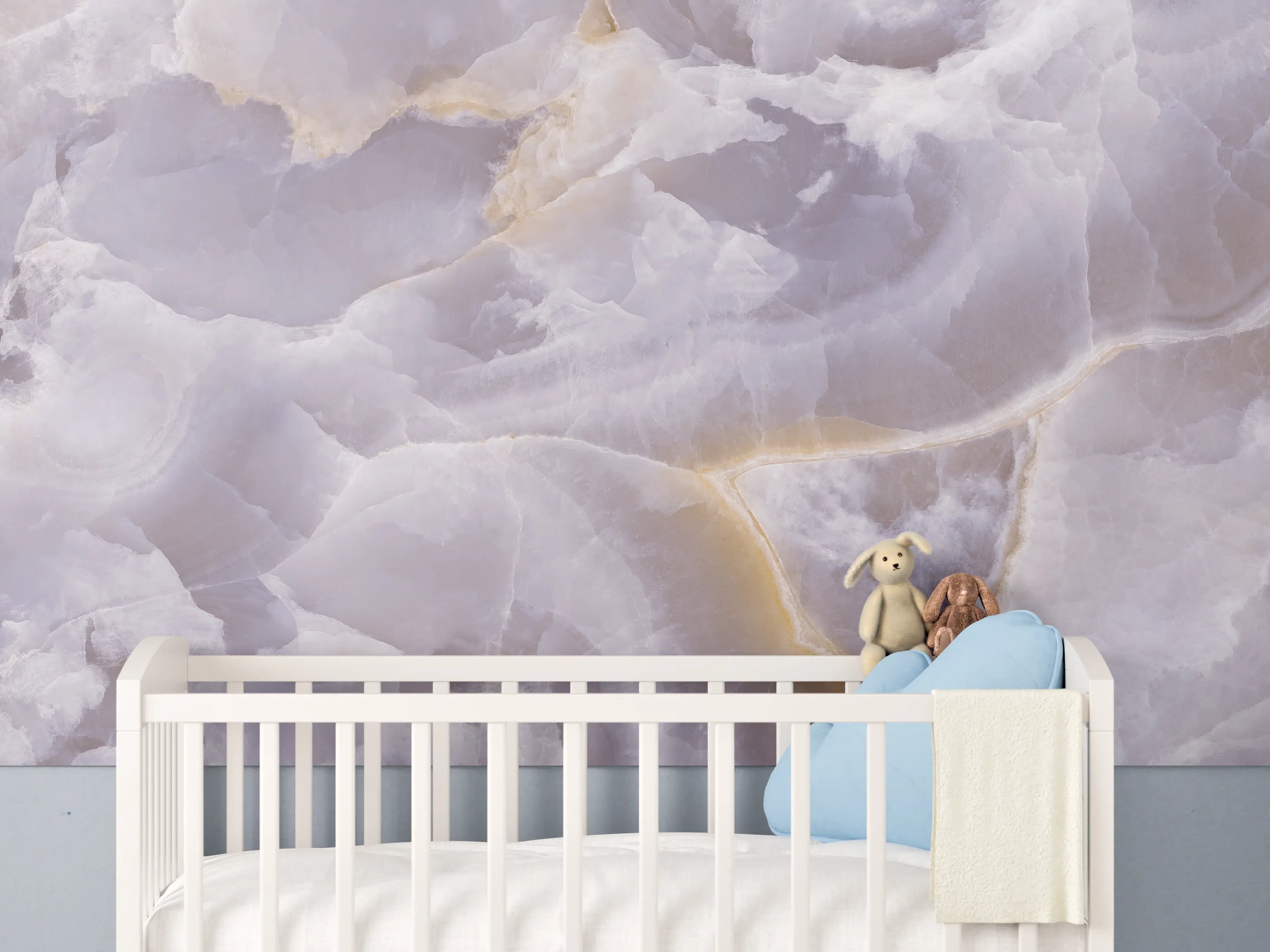 Babyzimmer Wandgestaltung - Luxus-Weiße Marmortextur mit goldenen Akzenten