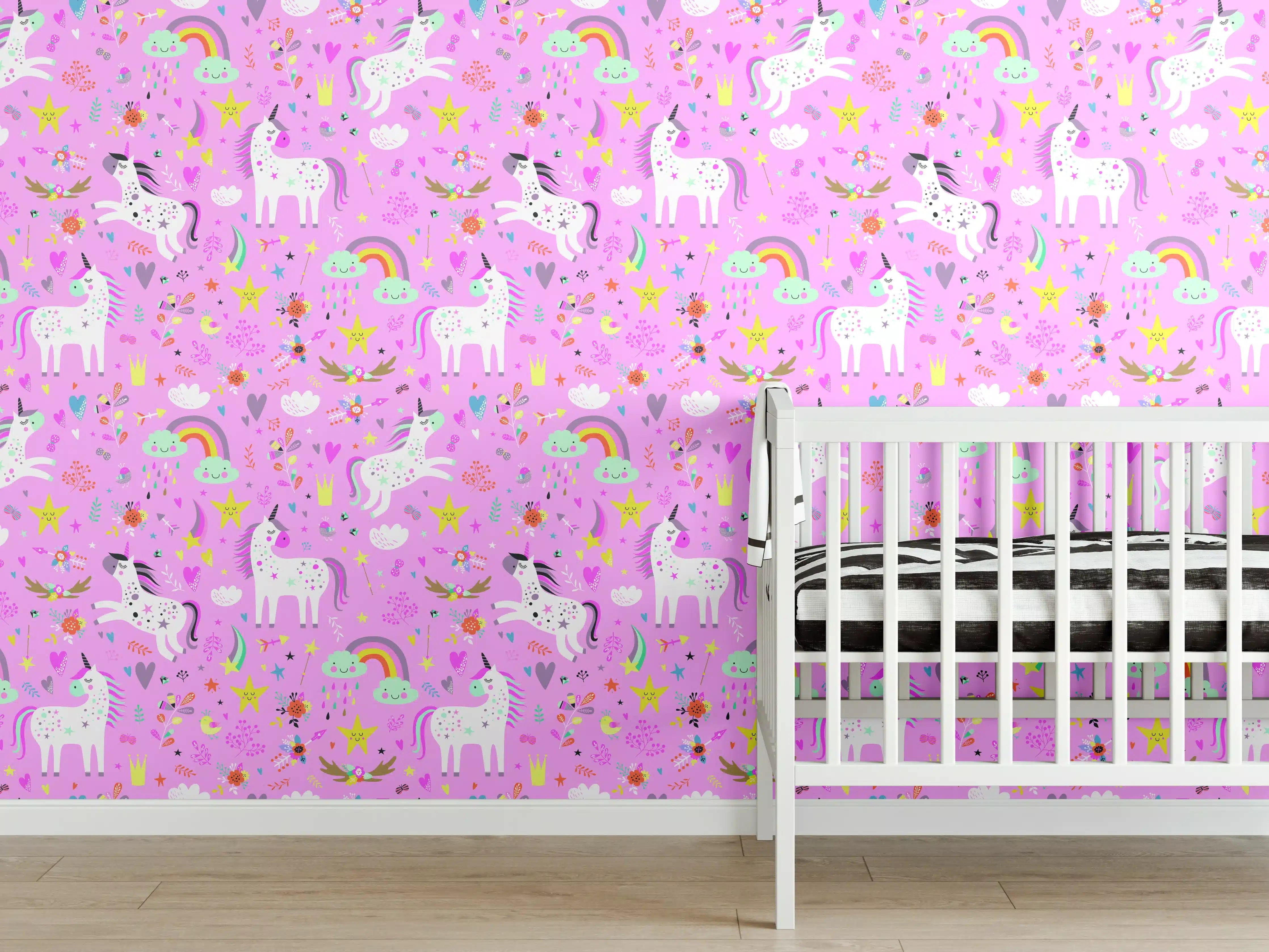 Babyzimmer Wandgestaltung - Märchenhafte Einhorn- und Regenbogen-Muster