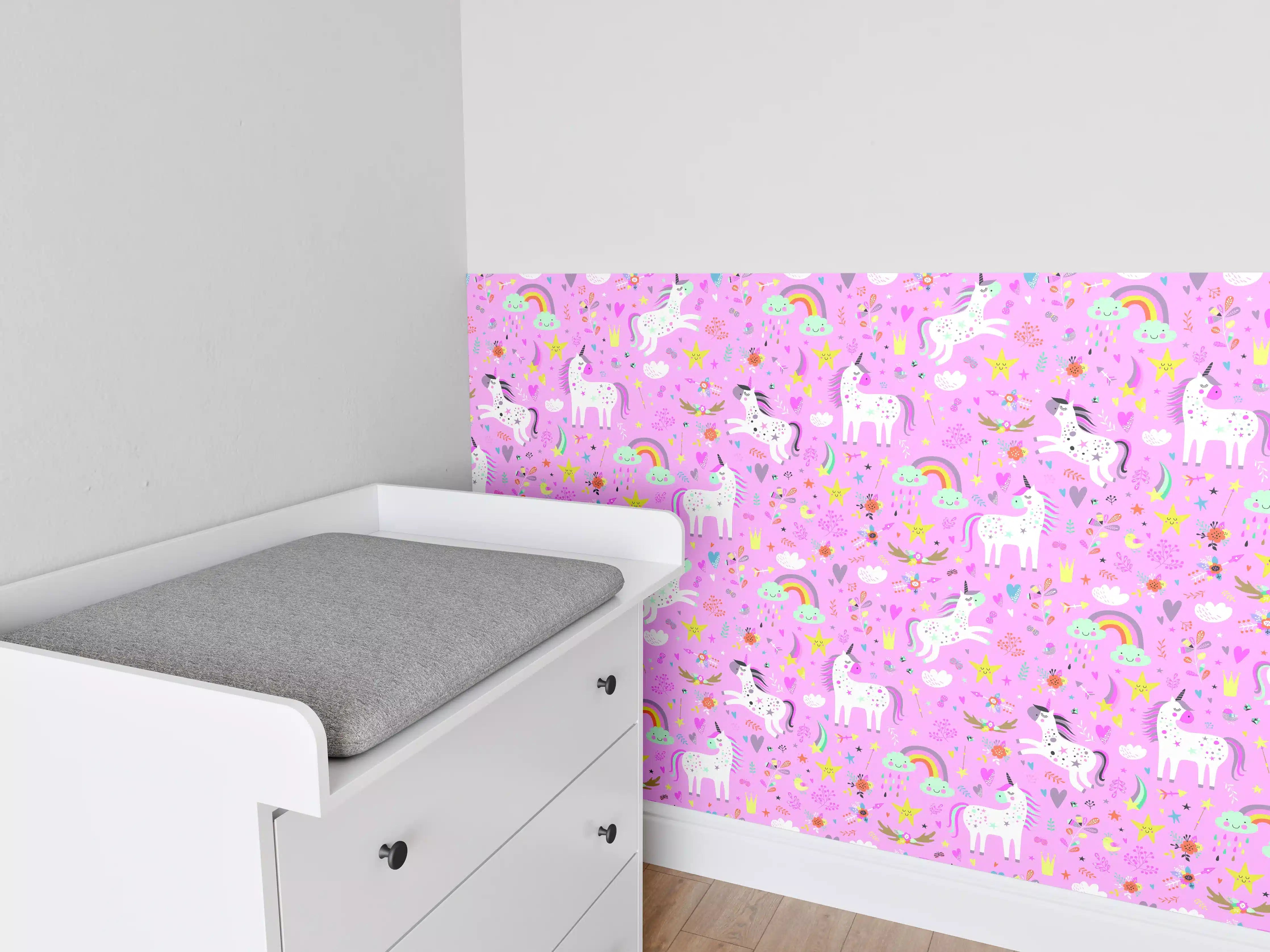 Babyzimmer Wandgestaltung - Märchenhafte Einhorn- und Regenbogen-Muster