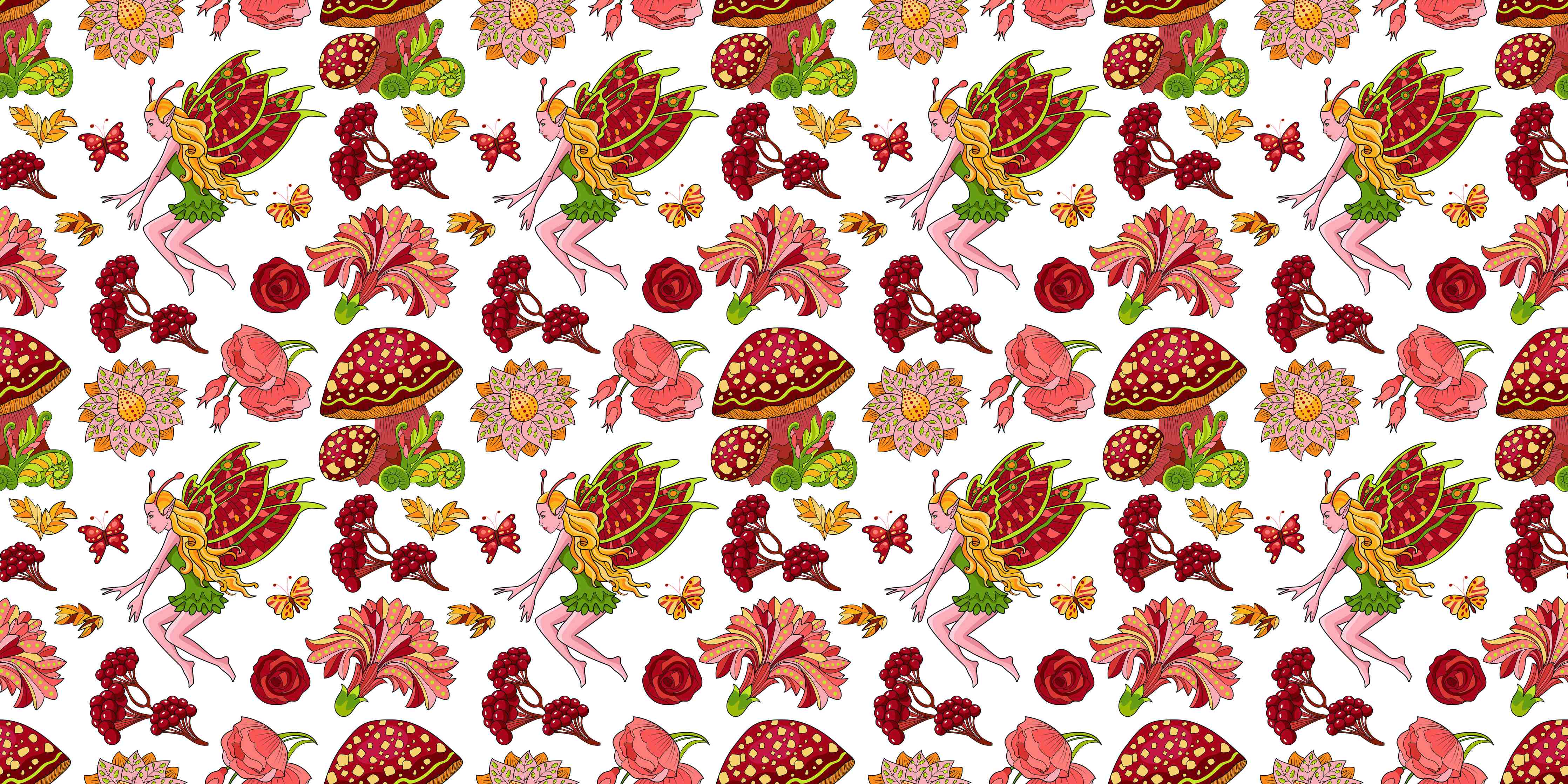 Babyzimmer Wandgestaltung-Märchenhafte Pilz- und Blumenmuster in Rot und Gelb