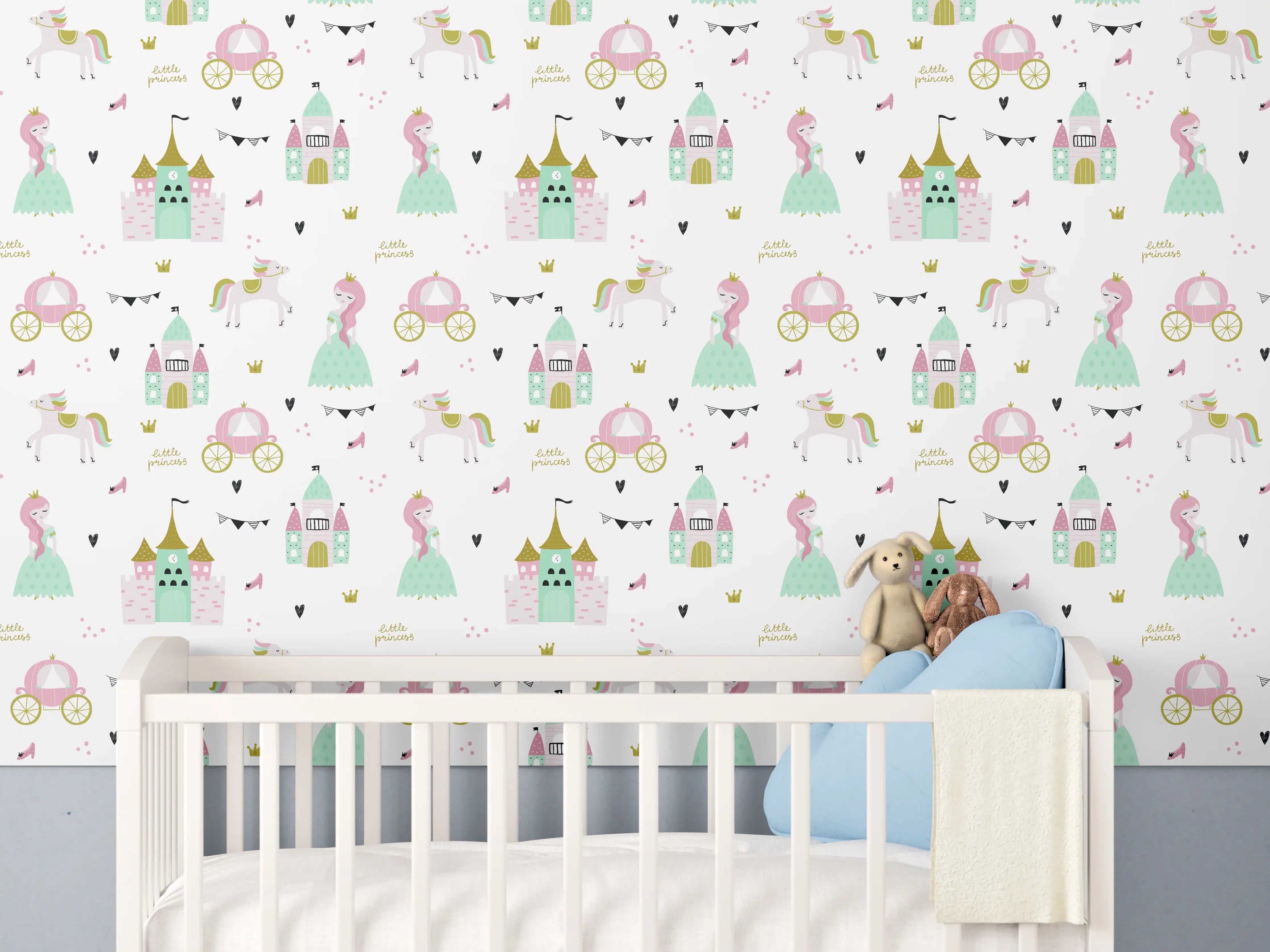 Babyzimmer Wandgestaltung - Märchenhaftes Babyzimmer mit Prinzessinnen- und Schloss-Design