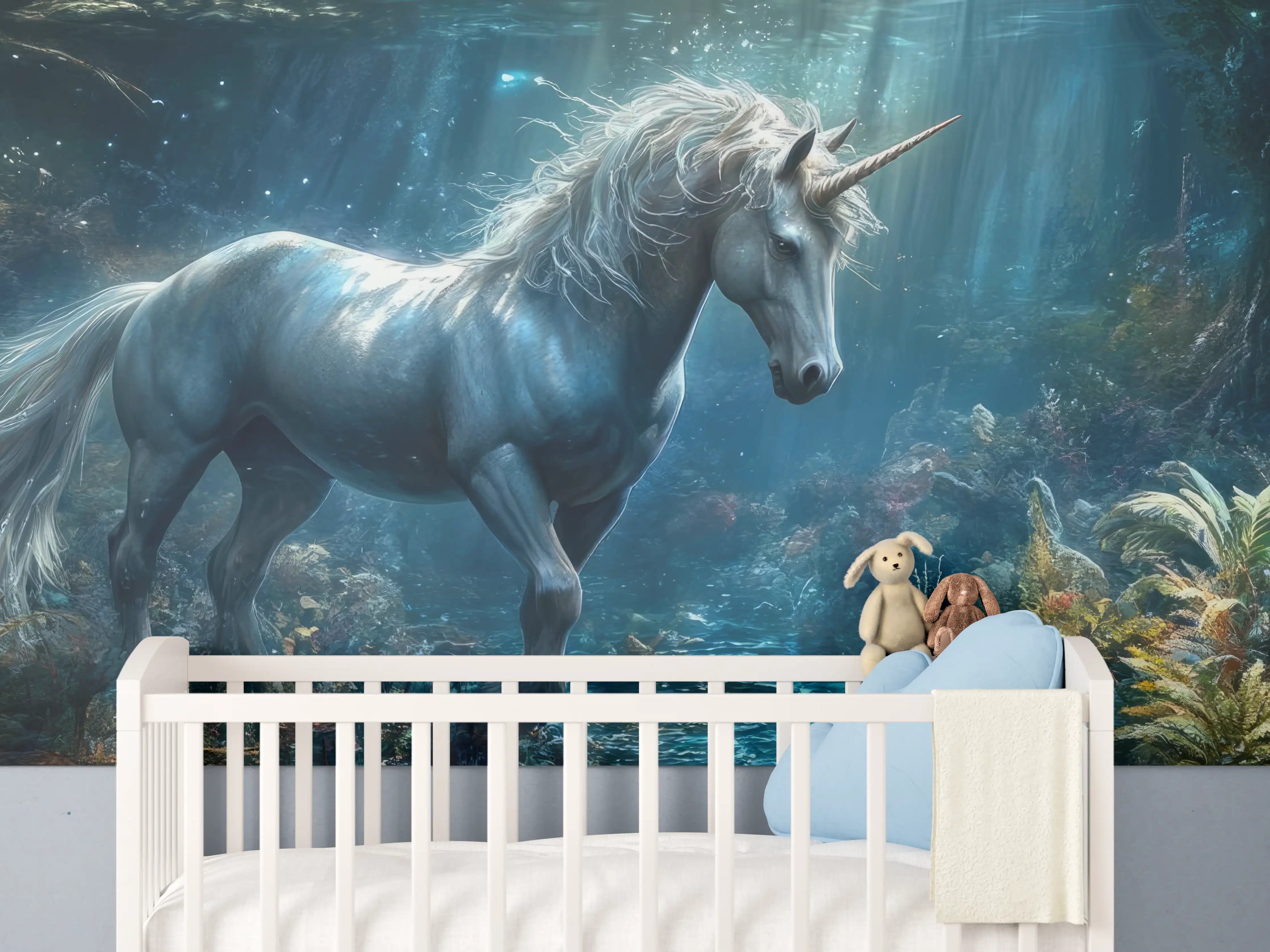 Babyzimmer Wandgestaltung - Magischer Einhorn-Waldtraum