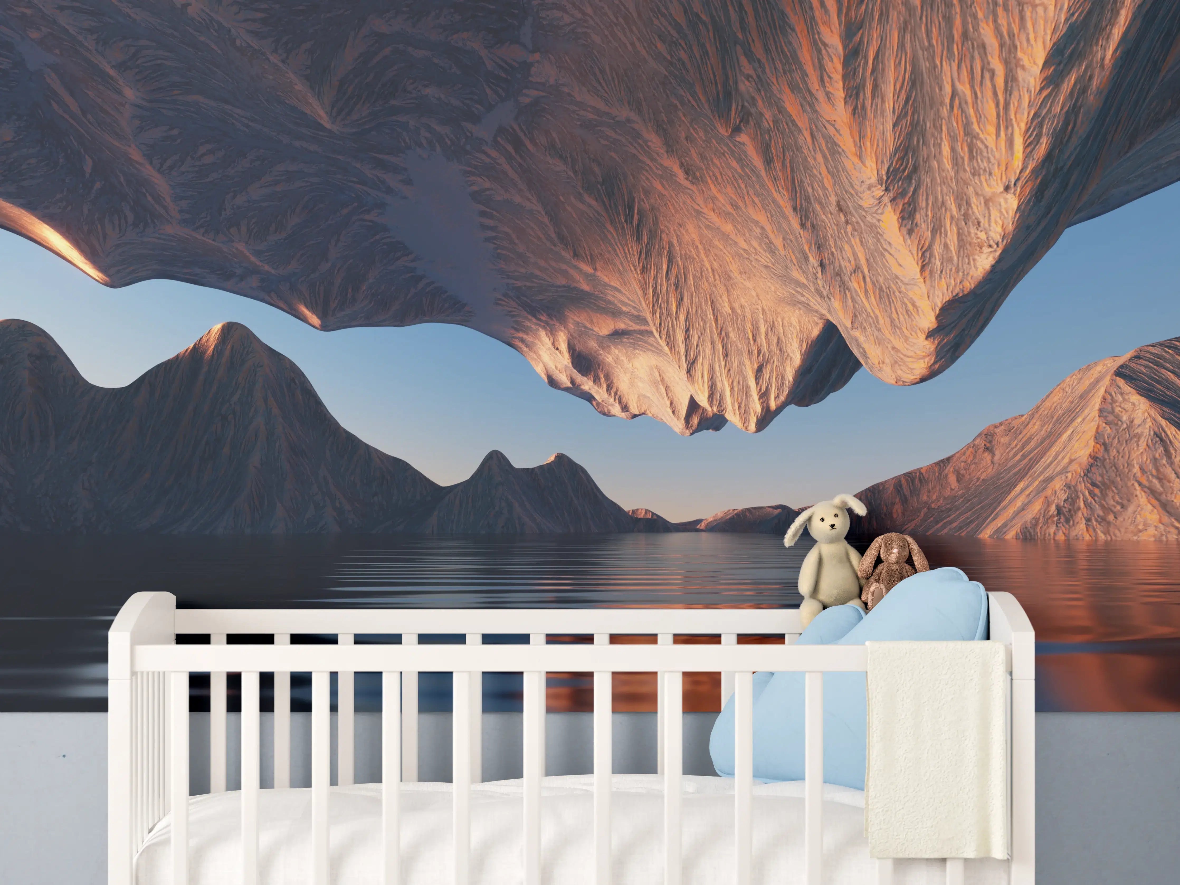 Babyzimmer Wandgestaltung - Majestätisches Bergpanorama bei Sonnenuntergang